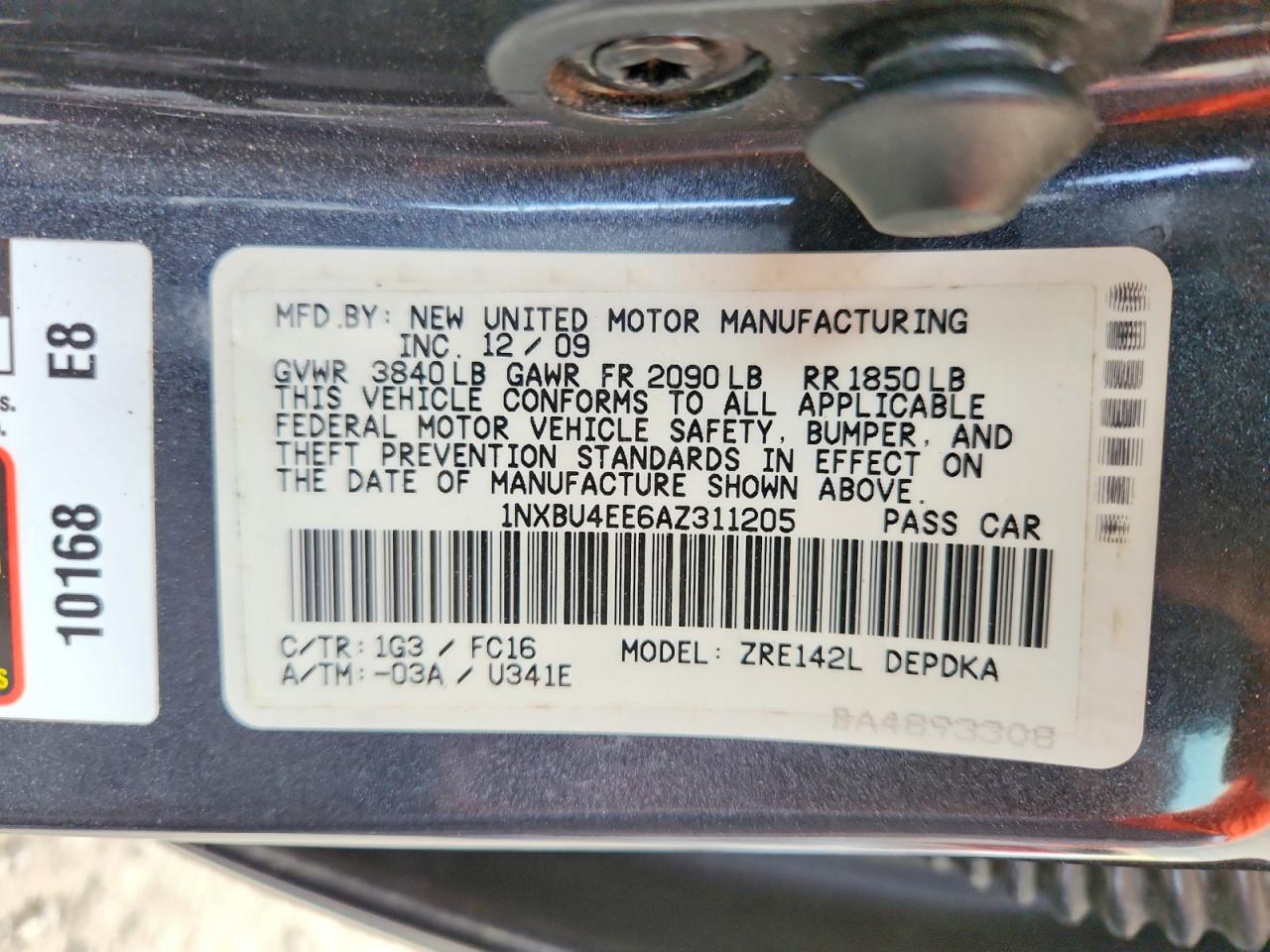 2010 Toyota Corolla Le Gray vin: 1NXBU4EE6AZ311205