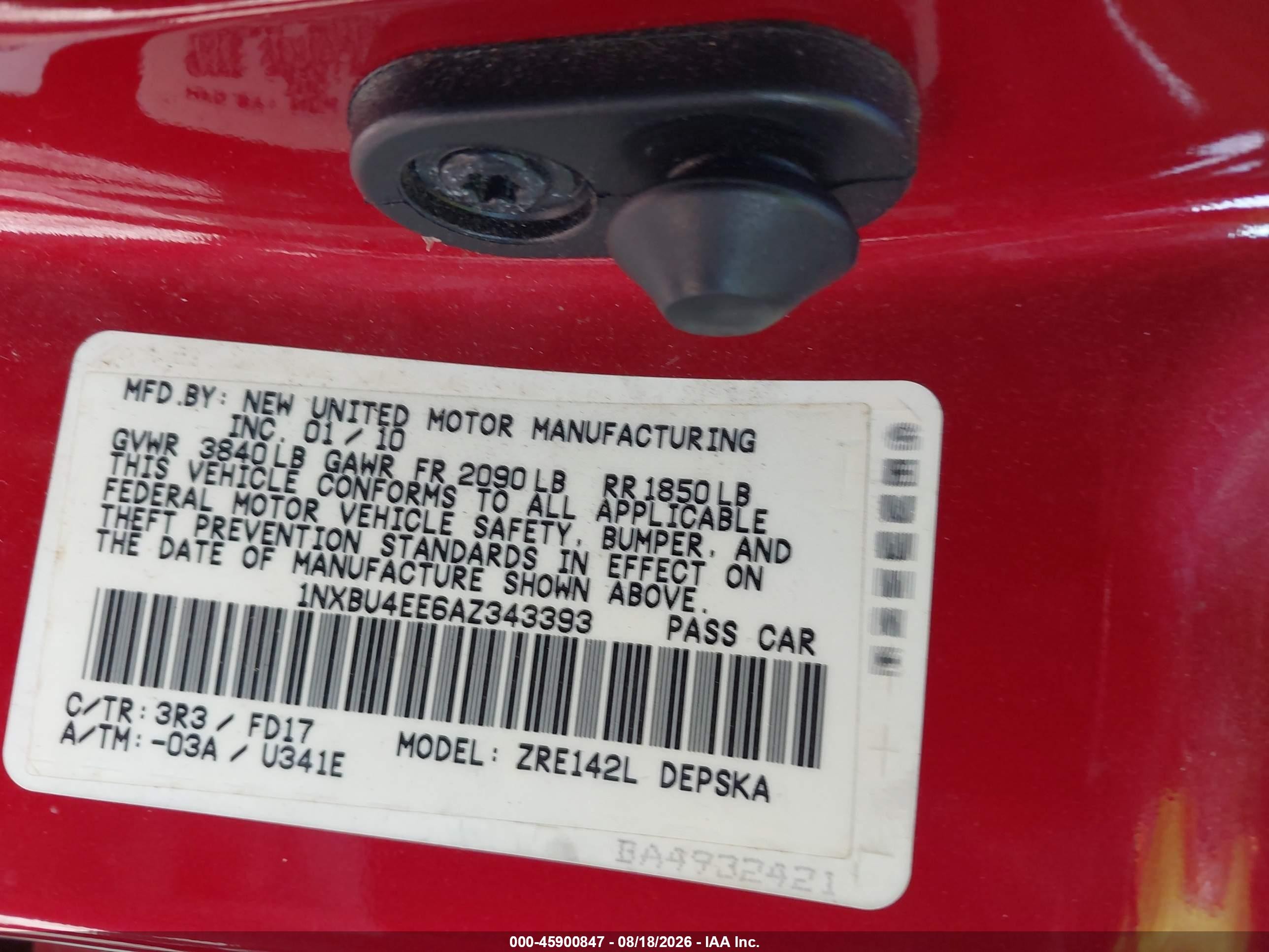 2010 Toyota Corolla S Burgundy vin: 1NXBU4EE6AZ343393