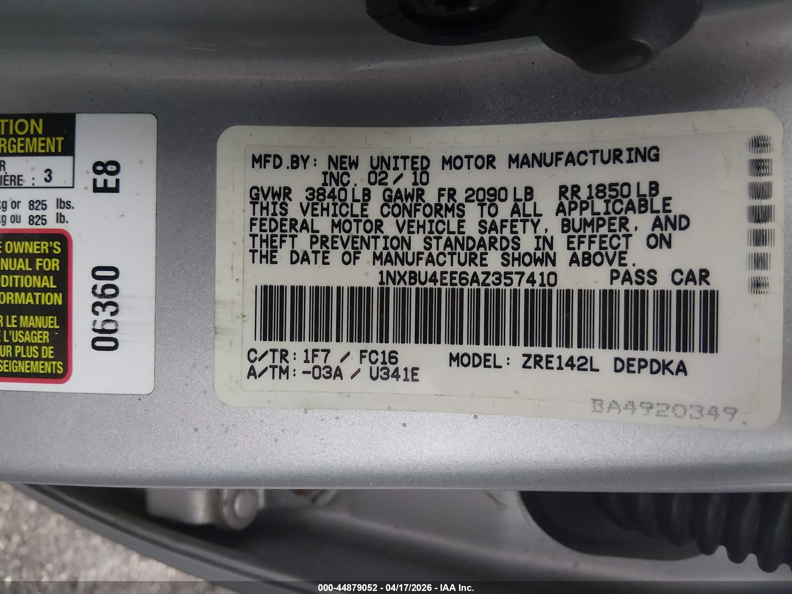 2010 Toyota Corolla Le Silver vin: 1NXBU4EE6AZ357410