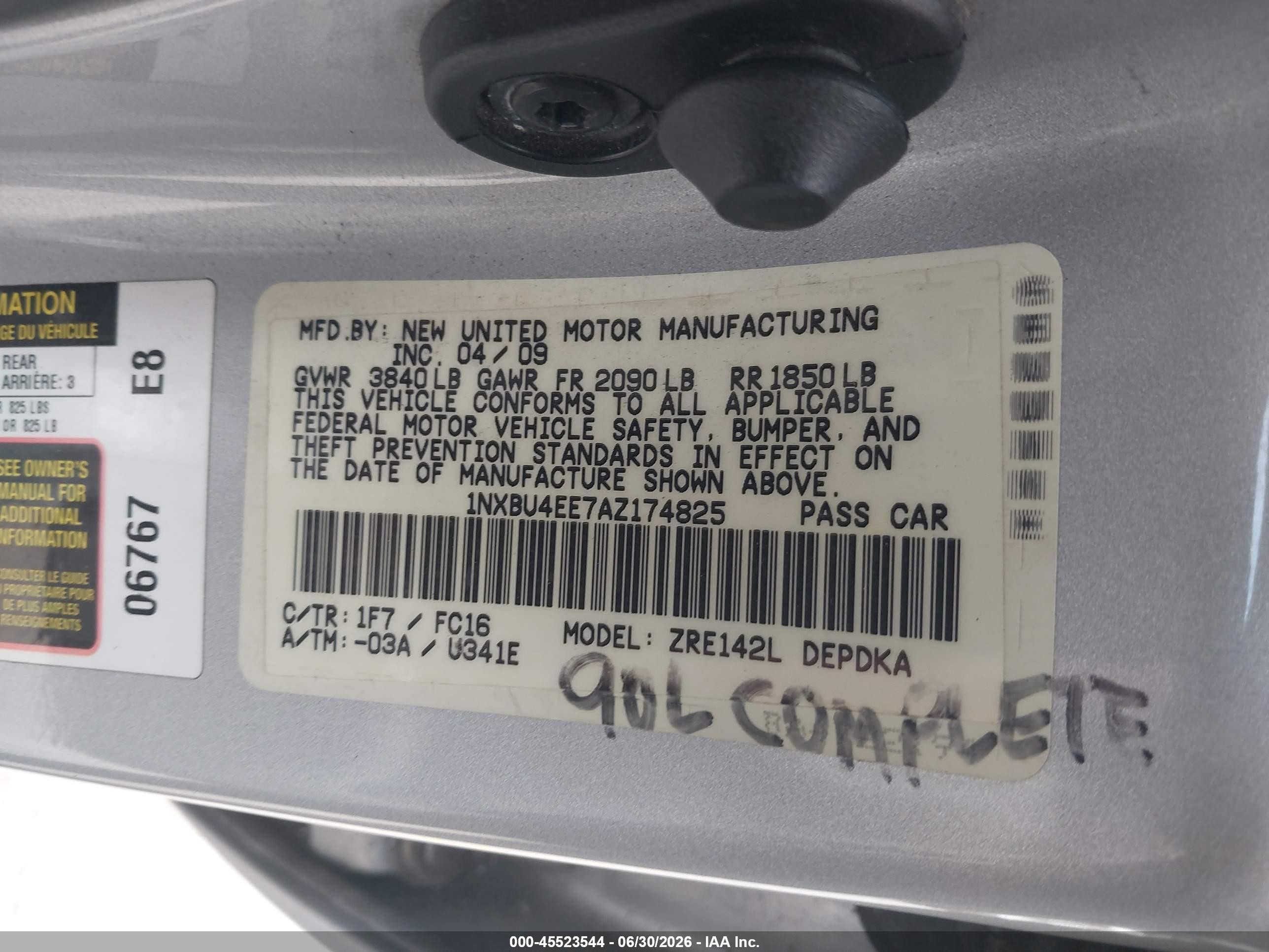 2010 Toyota Corolla Le Gray vin: 1NXBU4EE7AZ174825