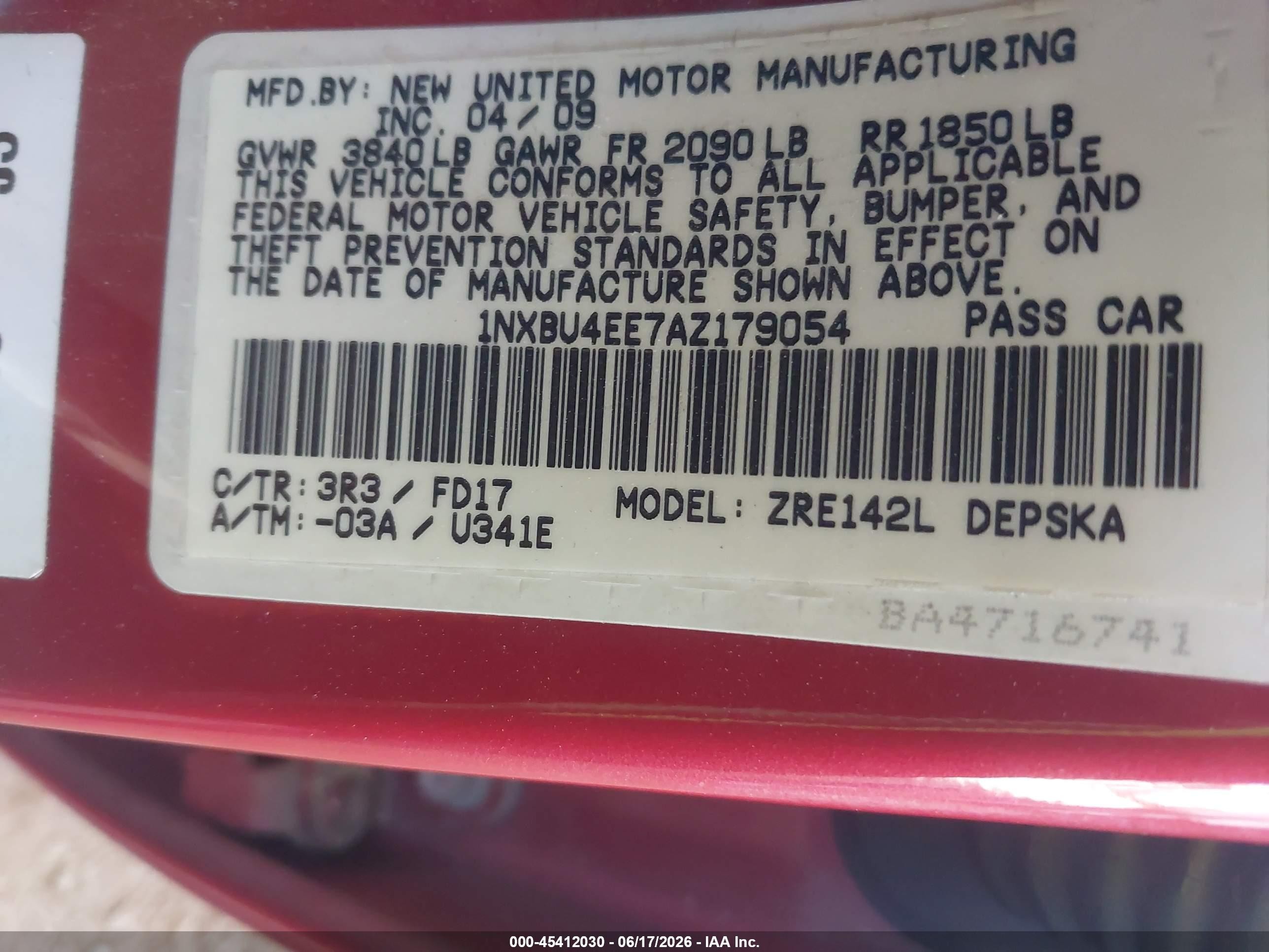 2010 Toyota Corolla S Red vin: 1NXBU4EE7AZ179054
