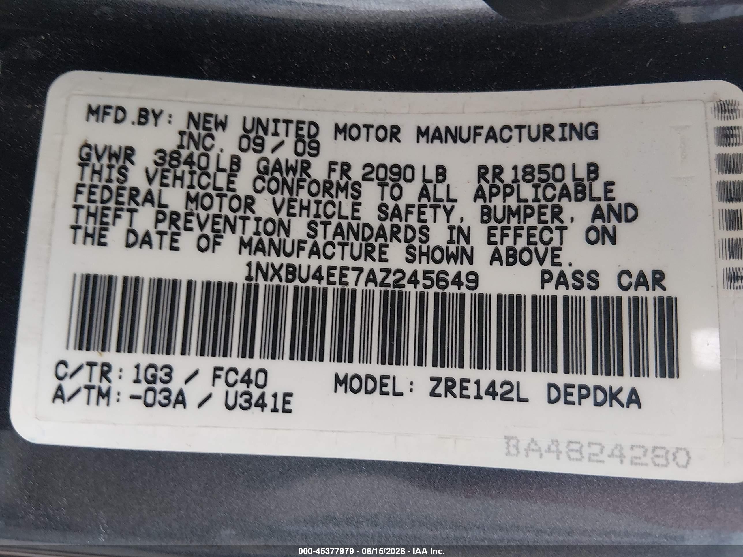 2010 Toyota Corolla Le Gray vin: 1NXBU4EE7AZ245649