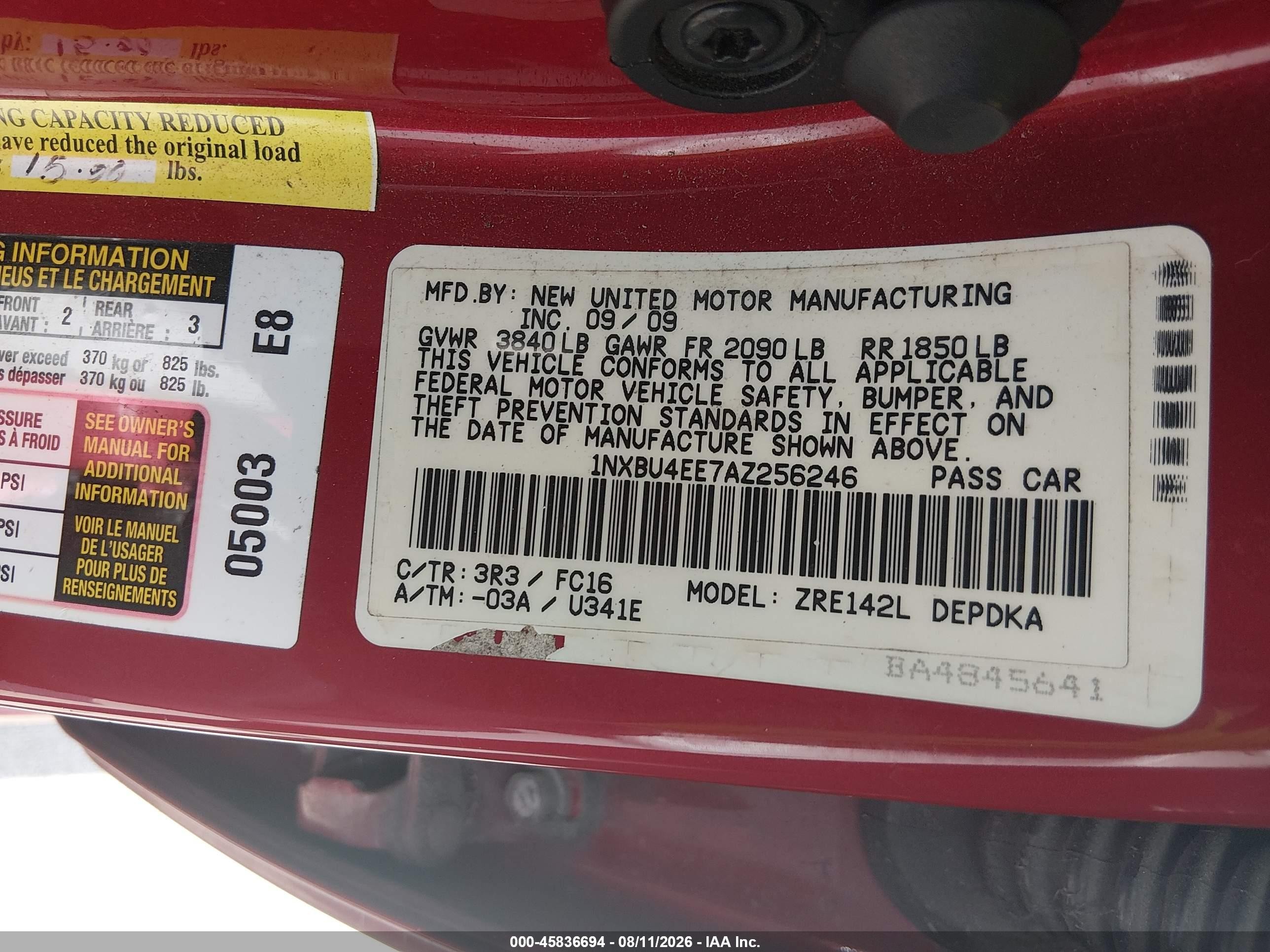 2010 Toyota Corolla Le Red vin: 1NXBU4EE7AZ256246
