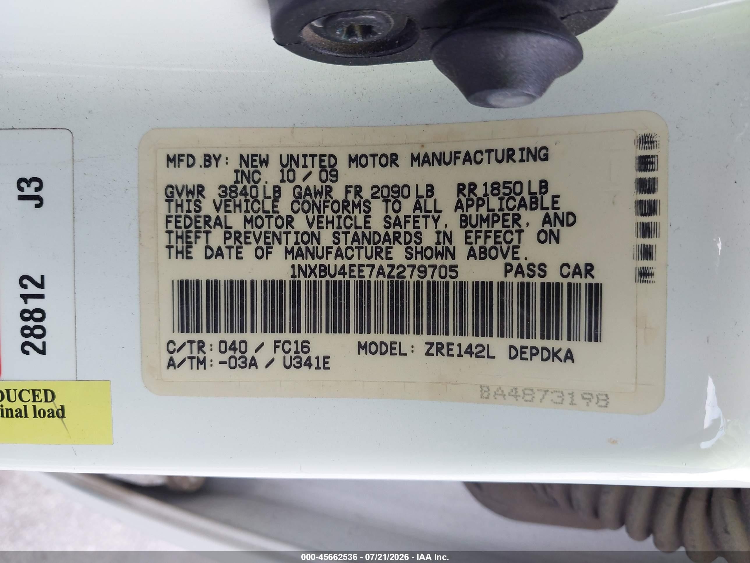 2010 Toyota Corolla Le White vin: 1NXBU4EE7AZ279705