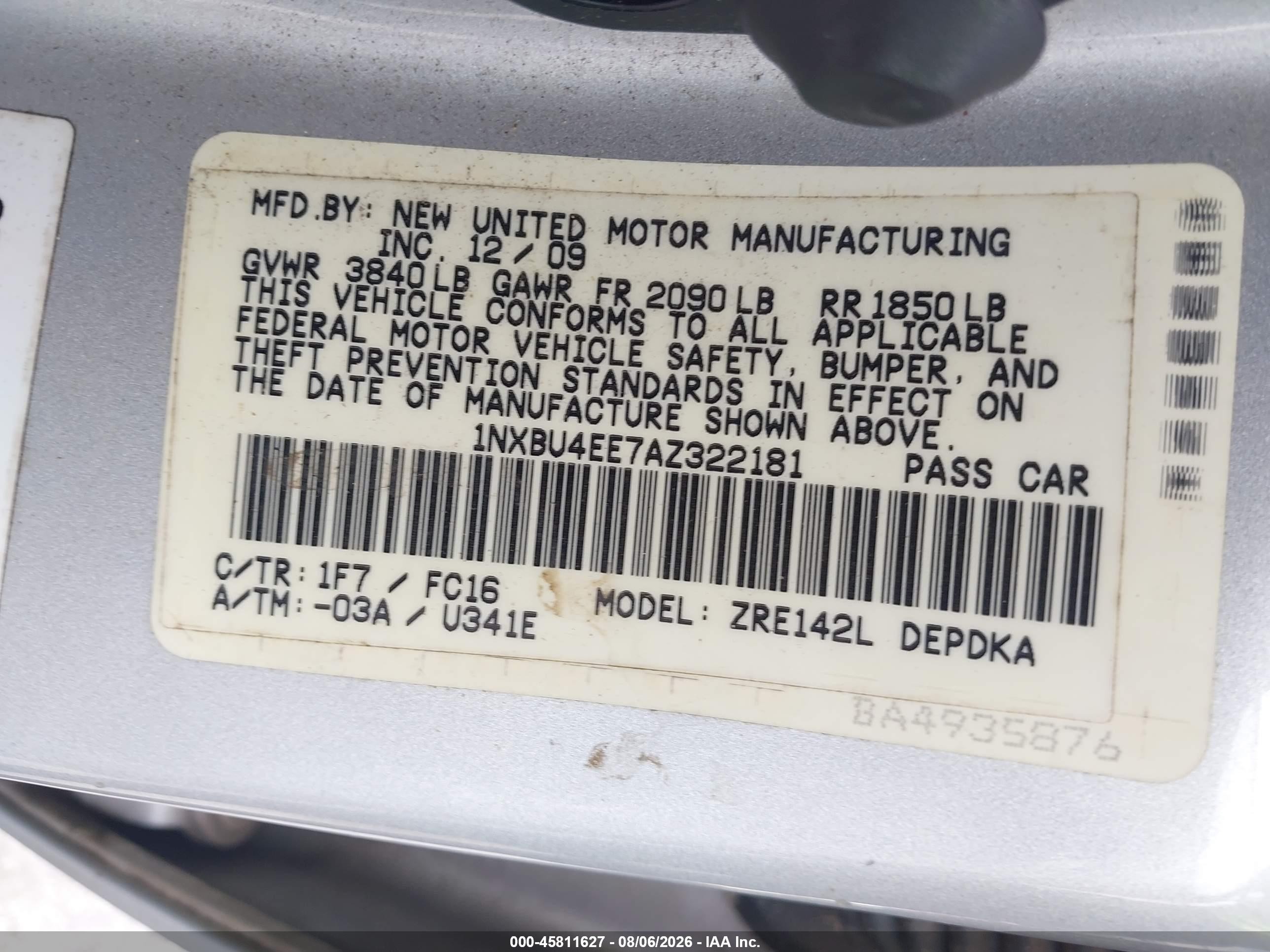 2010 Toyota Corolla Le Silver vin: 1NXBU4EE7AZ322181