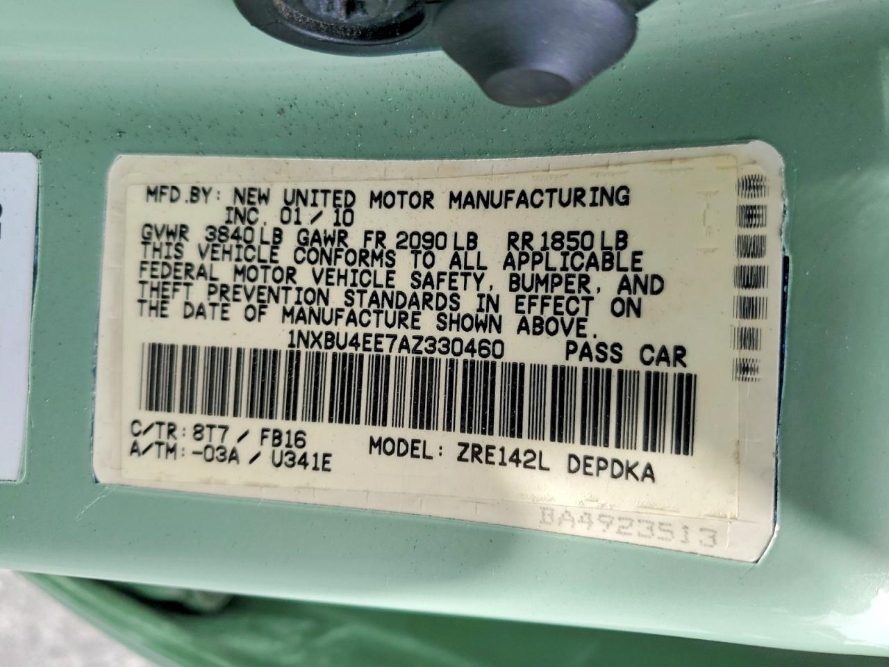 2010 Toyota Corolla Base Green vin: 1NXBU4EE7AZ330460