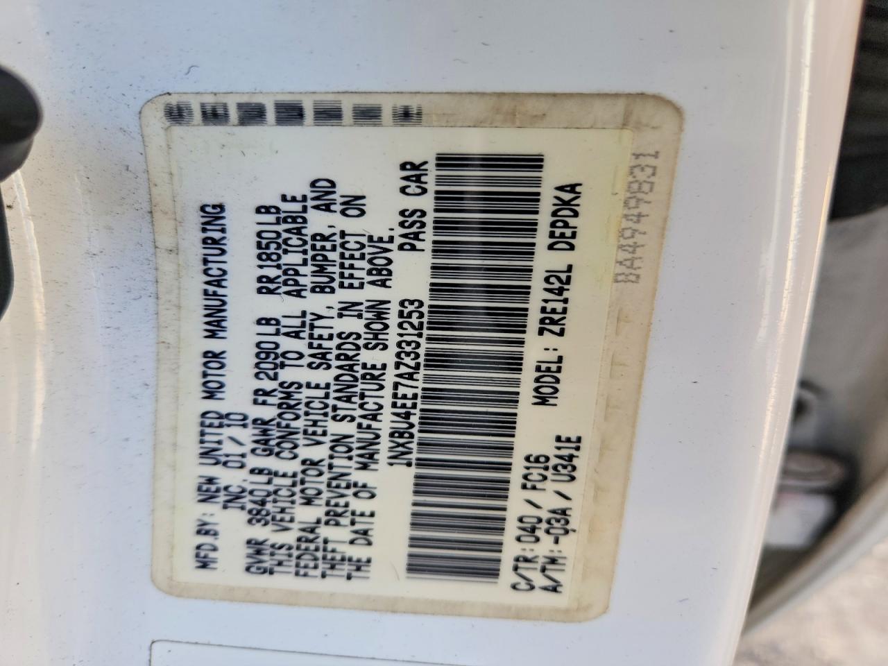 2010 Toyota Corolla White vin: 1NXBU4EE7AZ331253