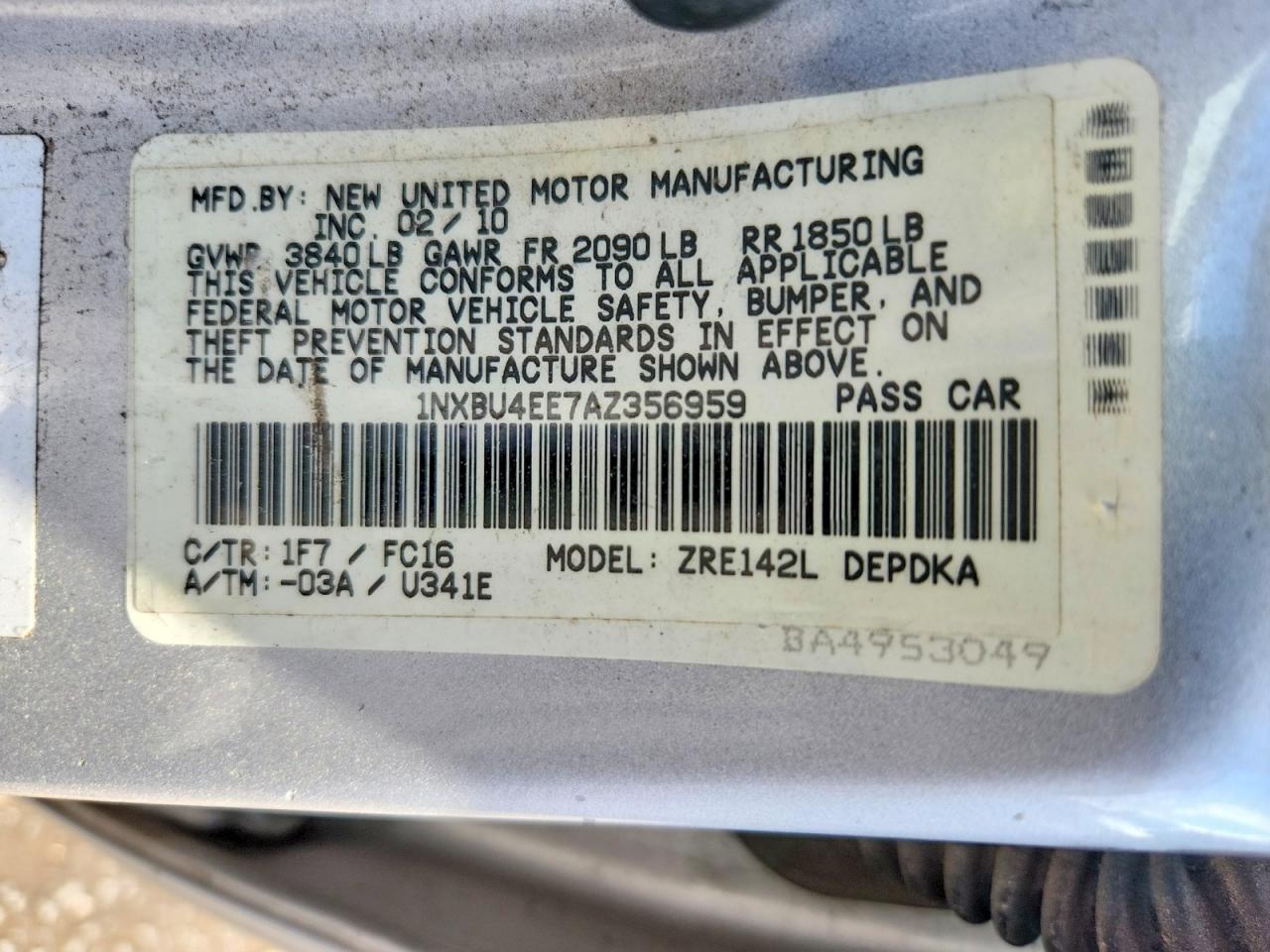 2010 Toyota Corolla Le Gray vin: 1NXBU4EE7AZ356959