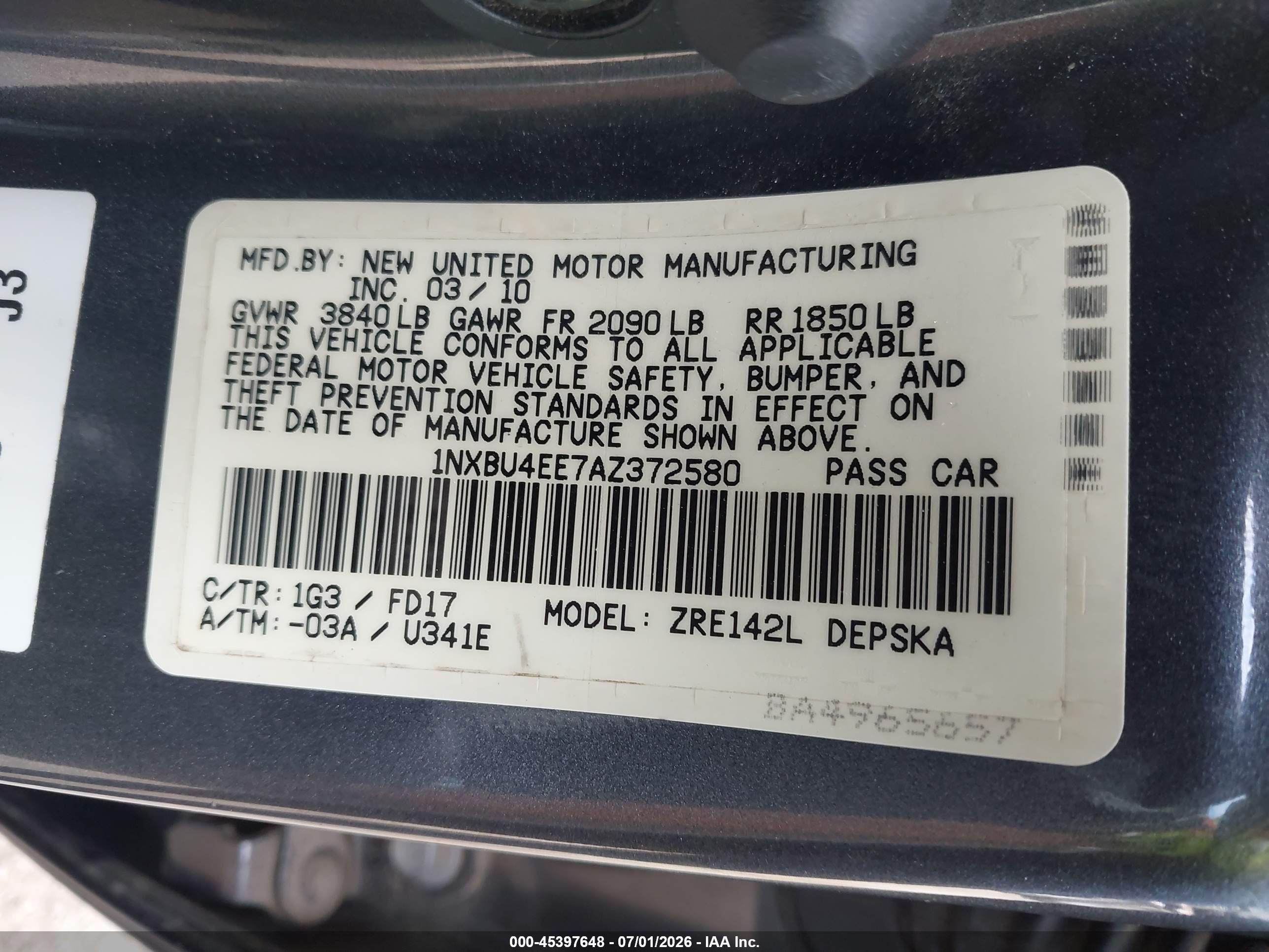2010 Toyota Corolla S Серый vin: 1NXBU4EE7AZ372580