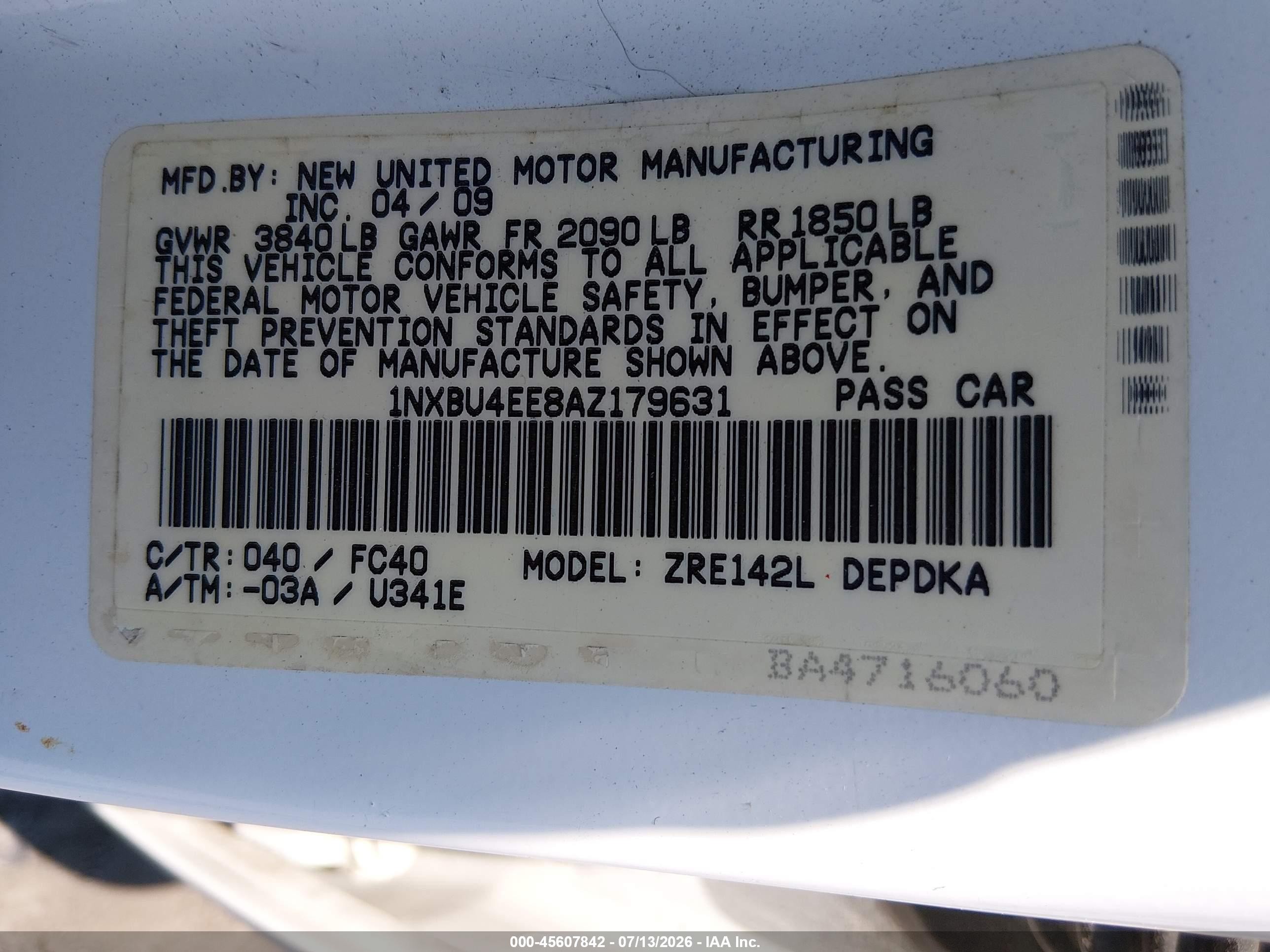 2010 Toyota Corolla Le White vin: 1NXBU4EE8AZ179631