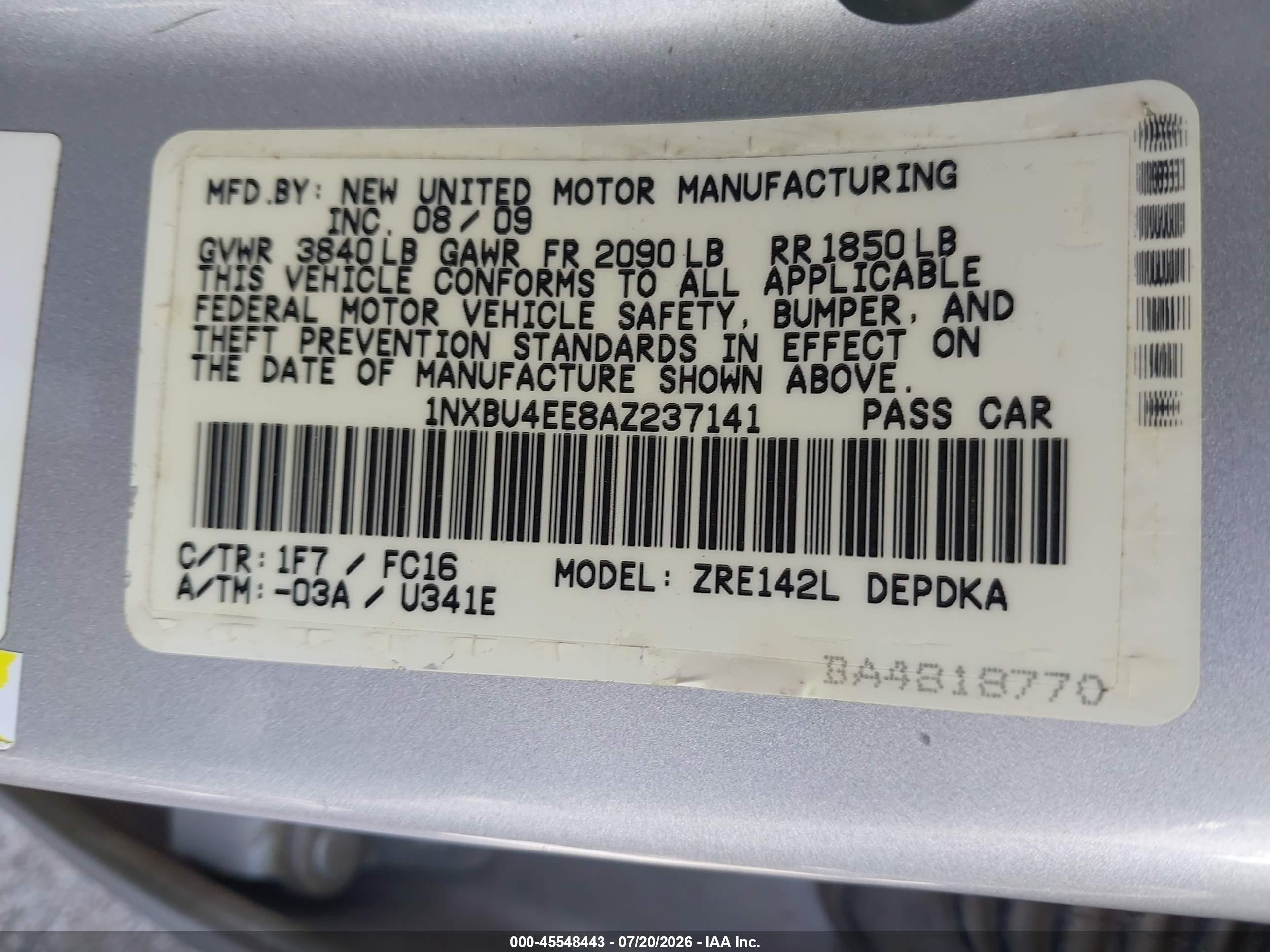 2010 Toyota Corolla Le Серебряный vin: 1NXBU4EE8AZ237141