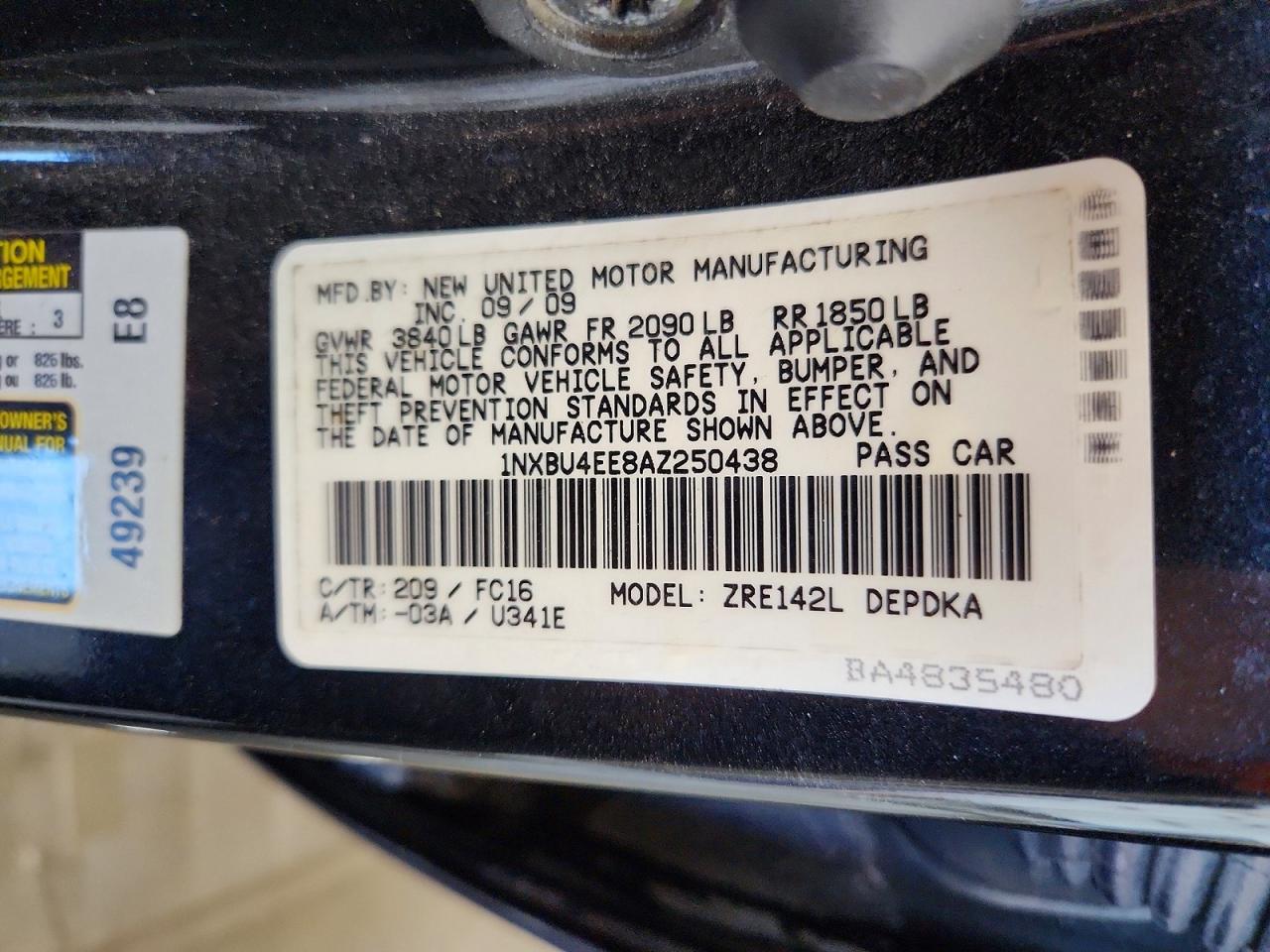 2010 Toyota Corolla Le Black vin: 1NXBU4EE8AZ250438