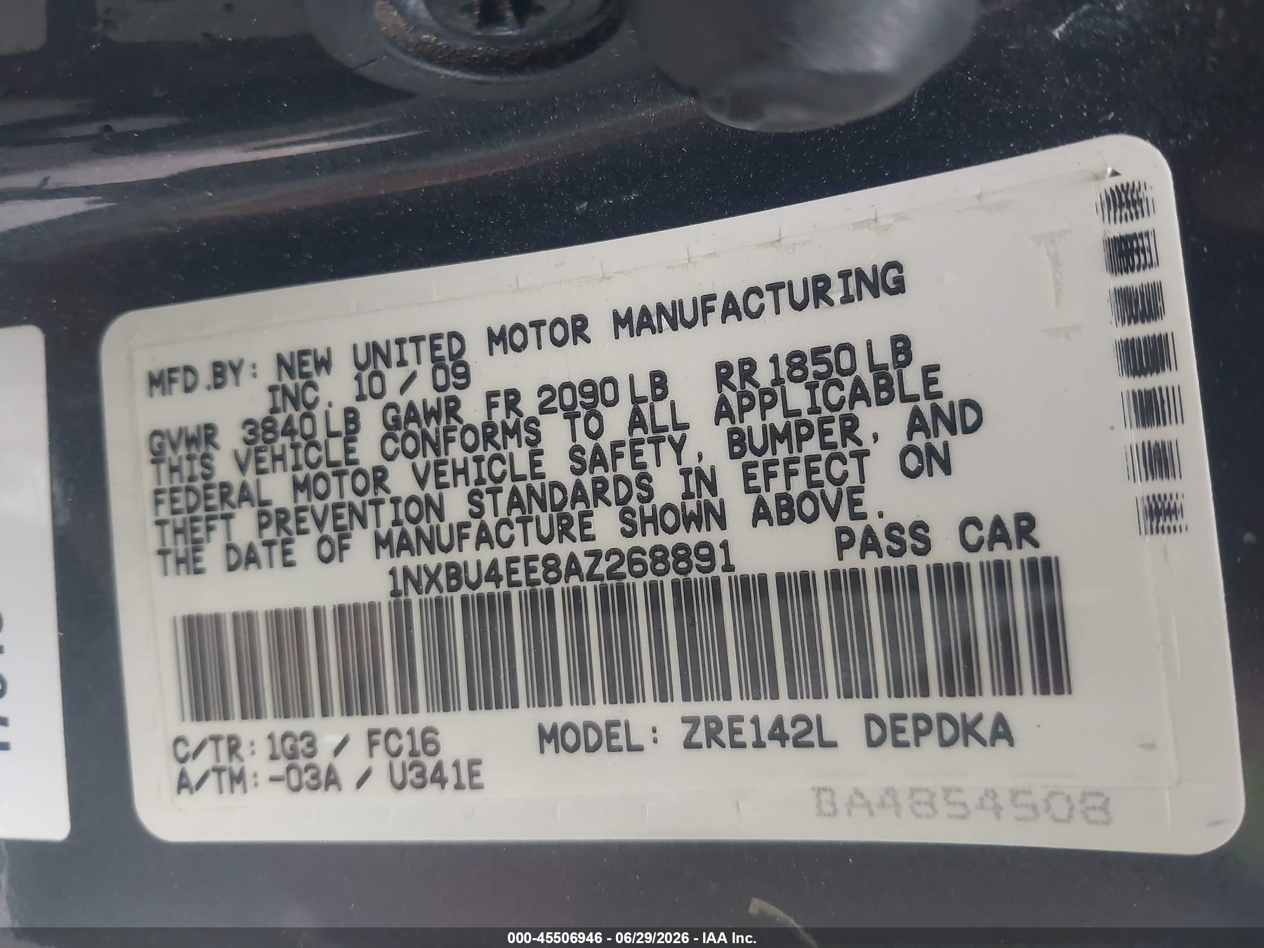 2010 Toyota Corolla Le Blue vin: 1NXBU4EE8AZ268891