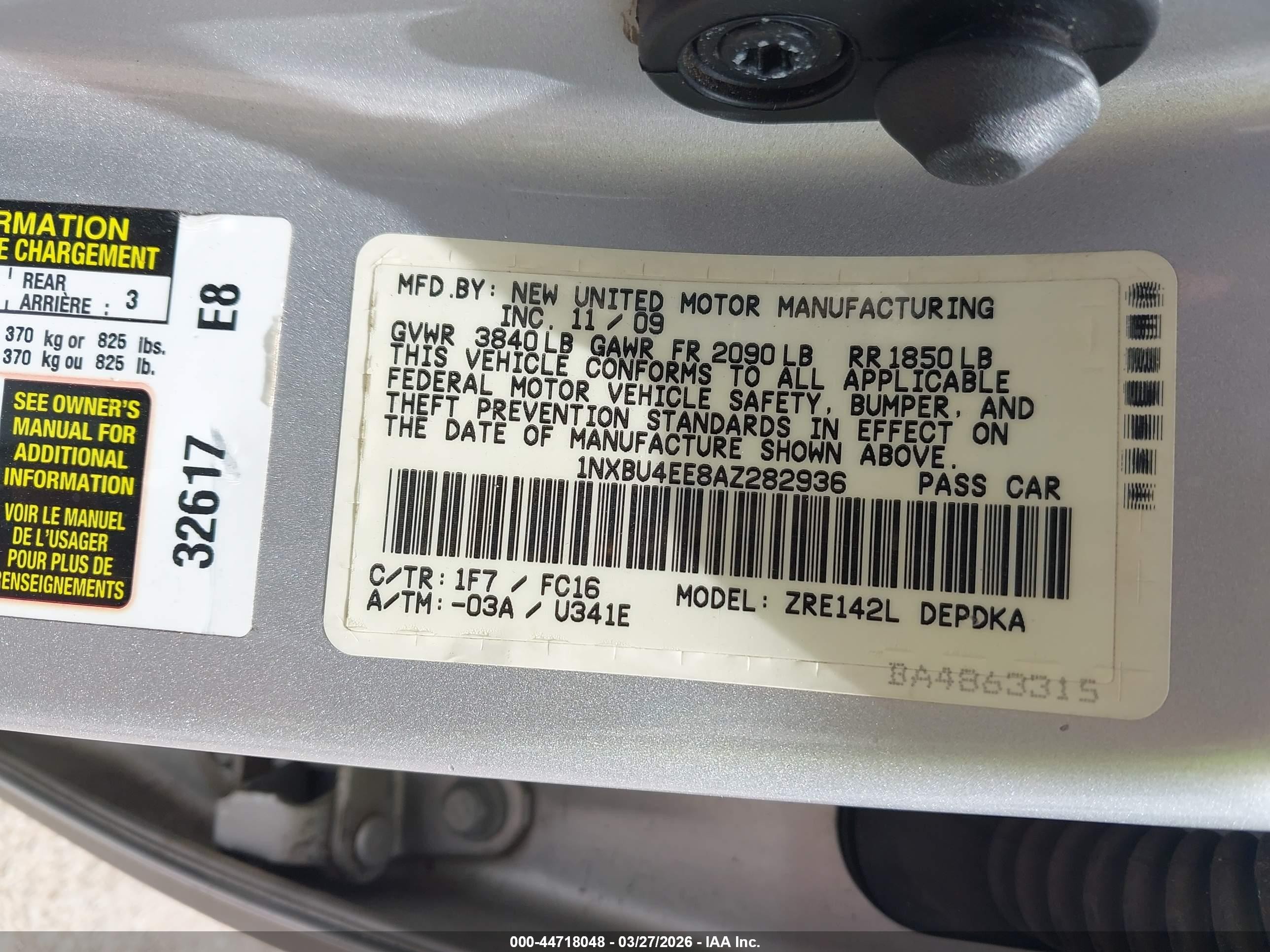 2010 Toyota Corolla Le Silver vin: 1NXBU4EE8AZ282936