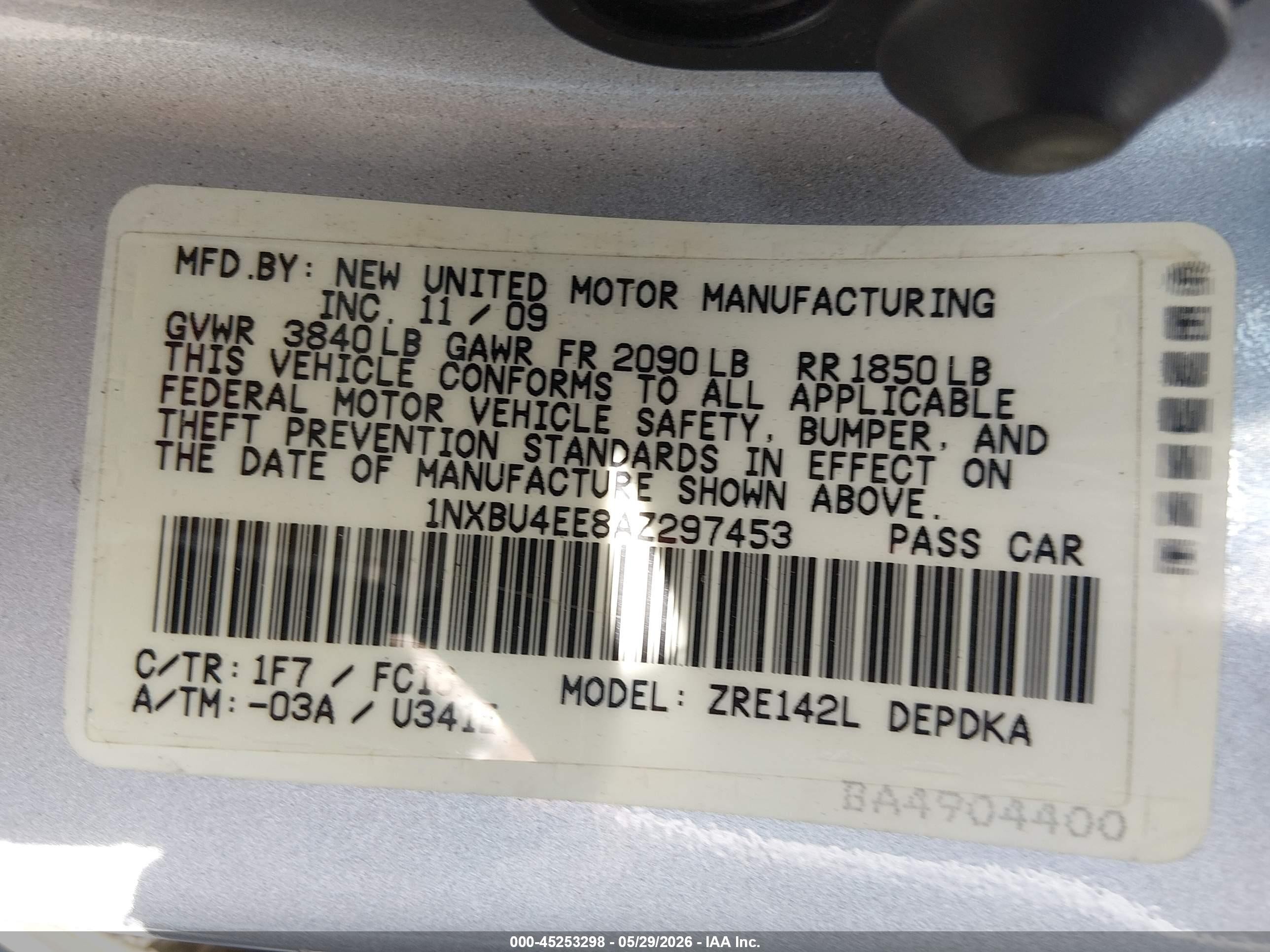 2010 Toyota Corolla Le Silver vin: 1NXBU4EE8AZ297453