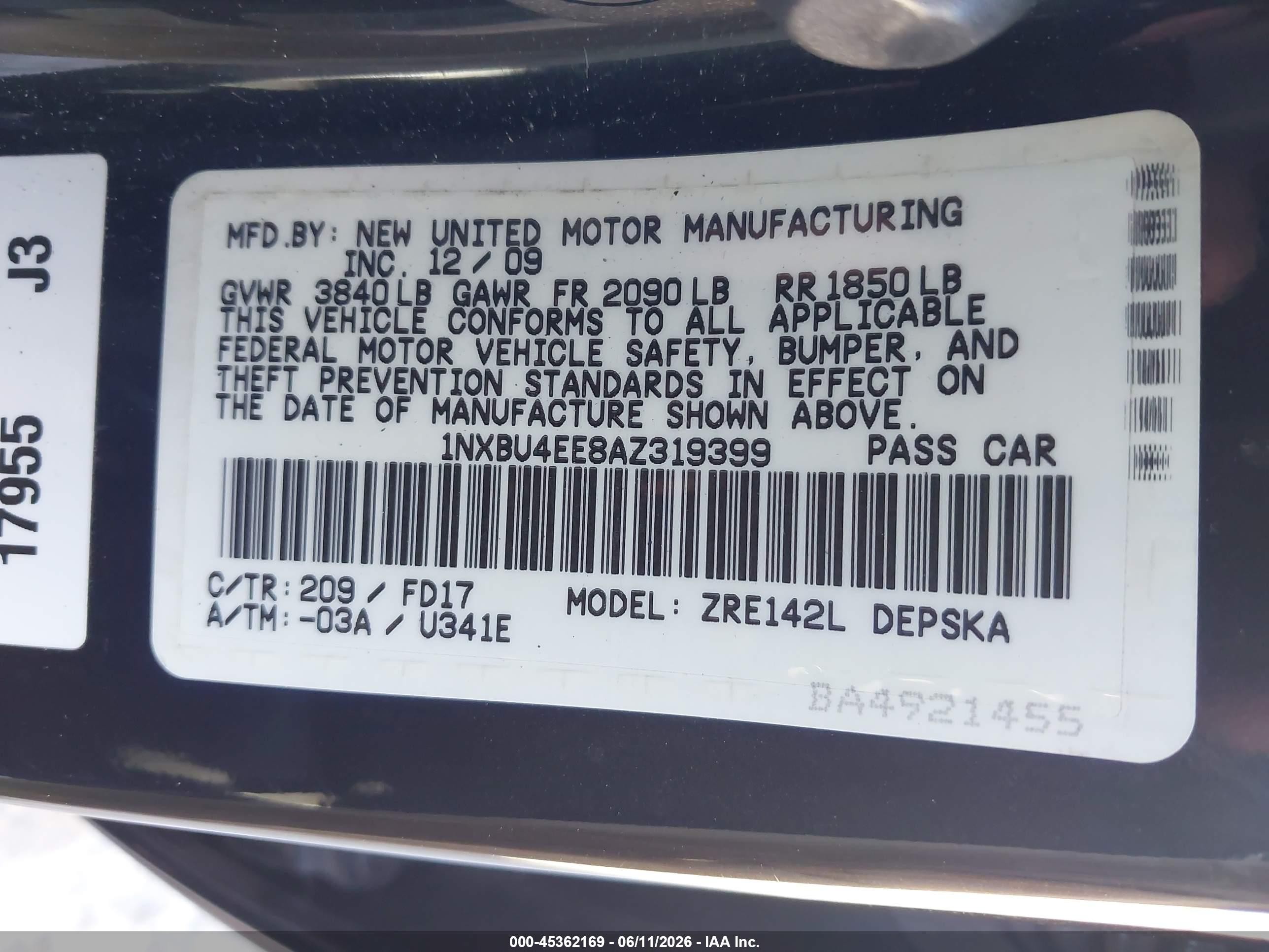 2010 Toyota Corolla S Black vin: 1NXBU4EE8AZ319399