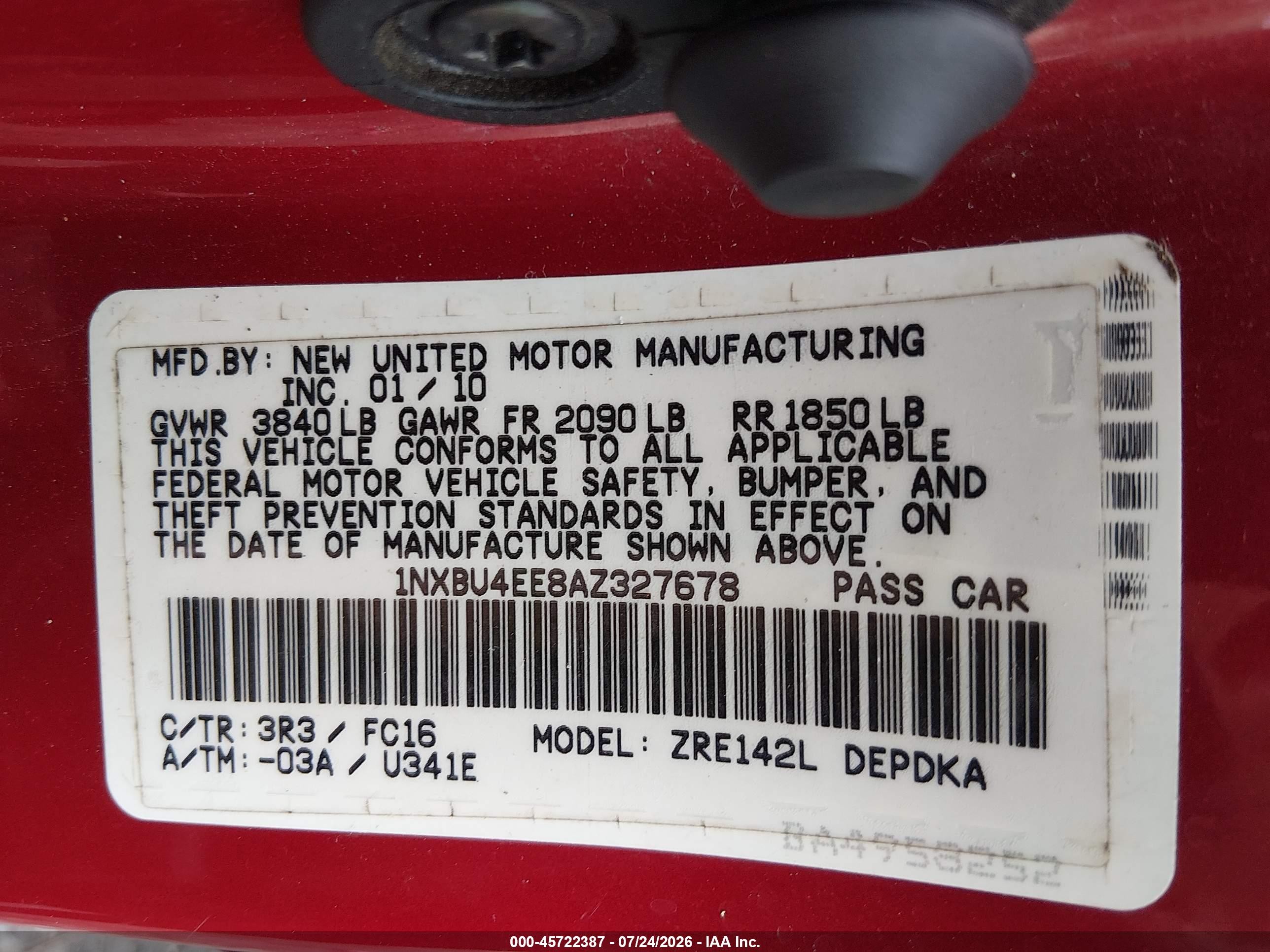 2010 Toyota Corolla Le Red vin: 1NXBU4EE8AZ327678