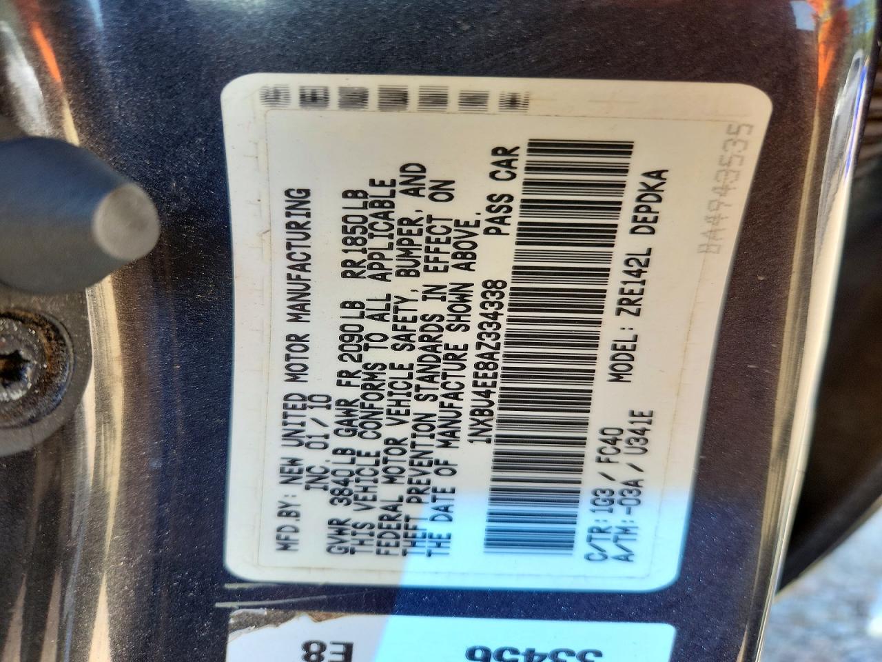 2010 Toyt Corolla Le Gray vin: 1NXBU4EE8AZ334338
