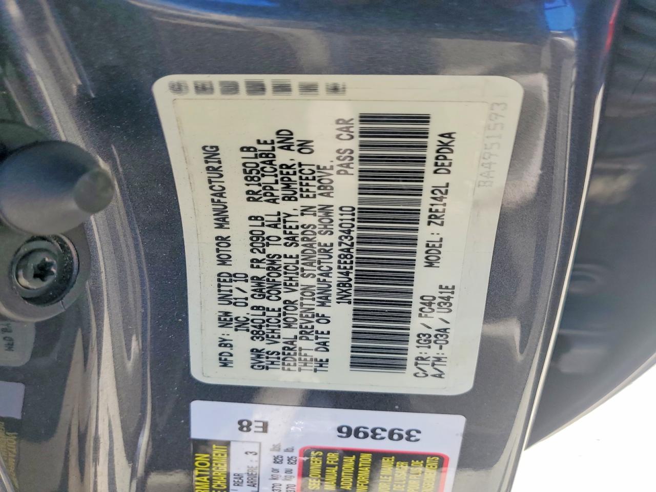 2010 Toyota Corolla Le Gray vin: 1NXBU4EE8AZ340110