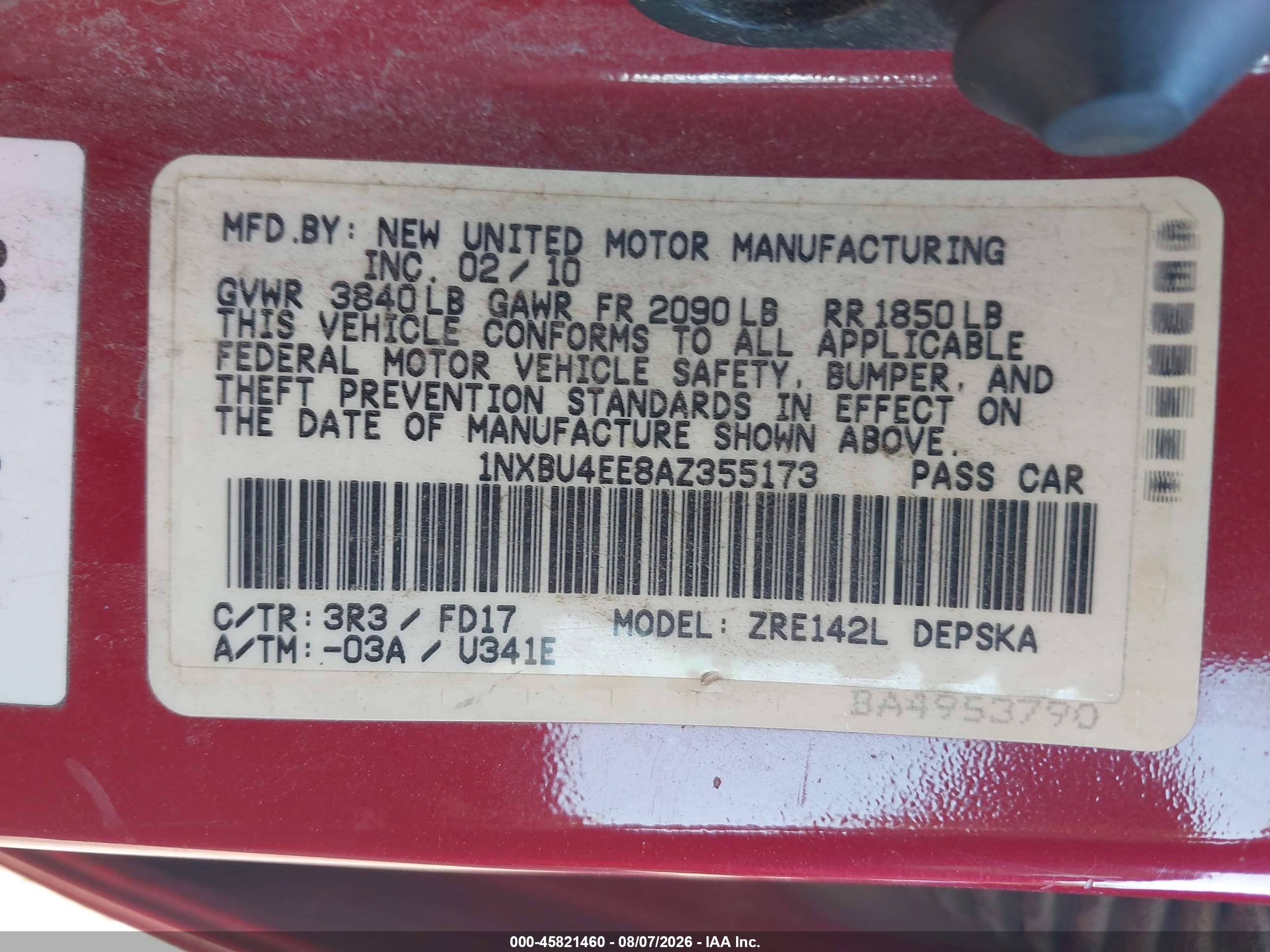 2010 Toyota Corolla S Red vin: 1NXBU4EE8AZ355173