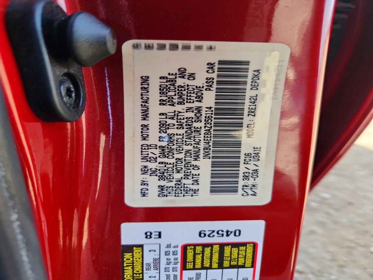 2010 Toyota Corolla Le Red vin: 1NXBU4EE8AZ356114