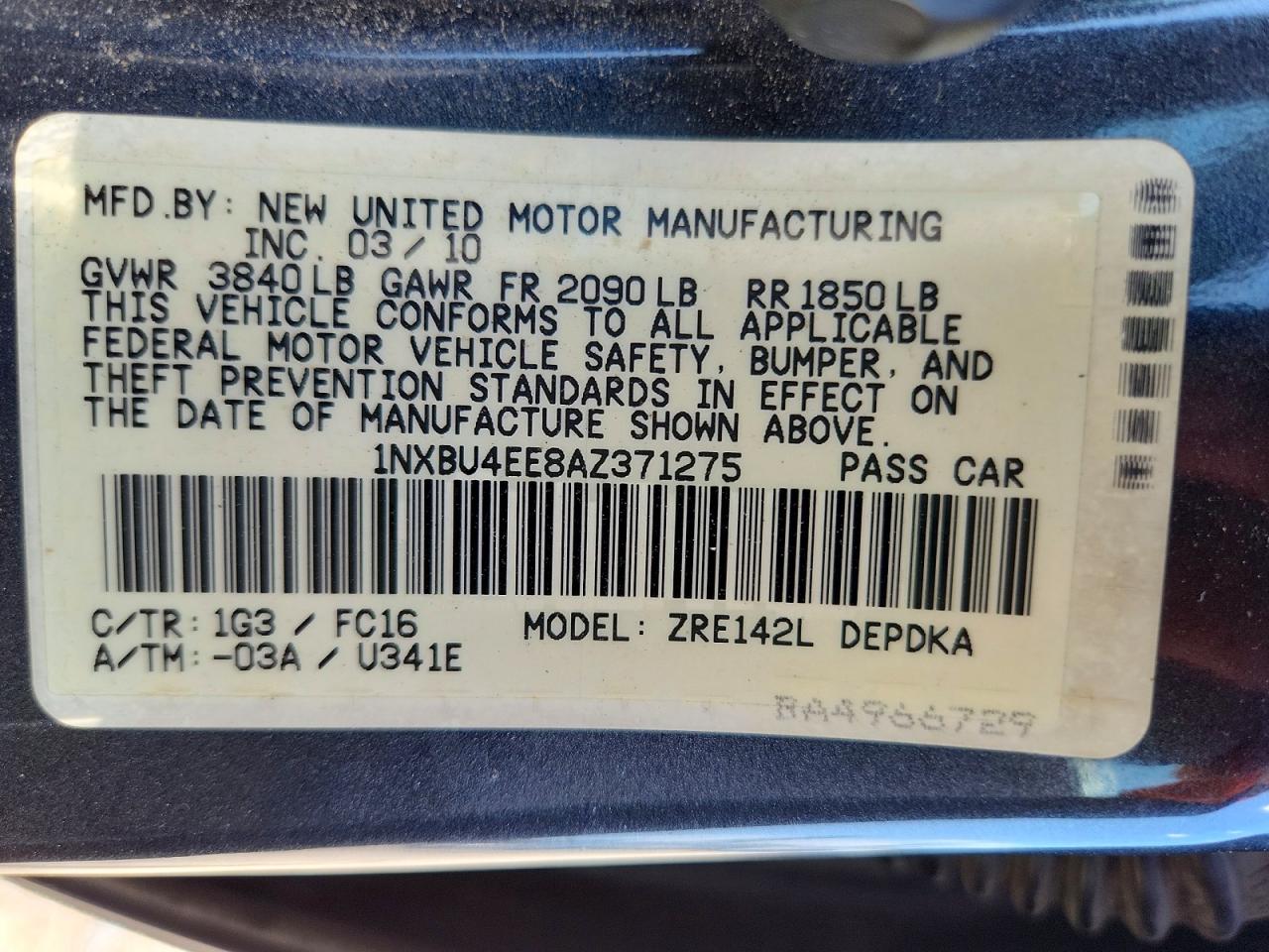 2010 Toyota Corolla Le Gray vin: 1NXBU4EE8AZ371275