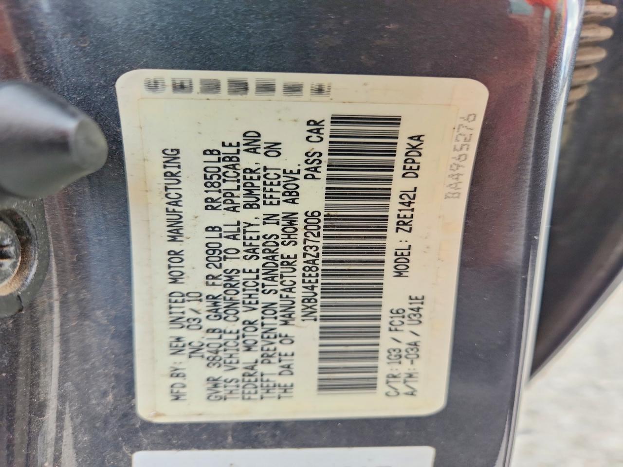 2010 Toyota Corolla Le Gray vin: 1NXBU4EE8AZ372006