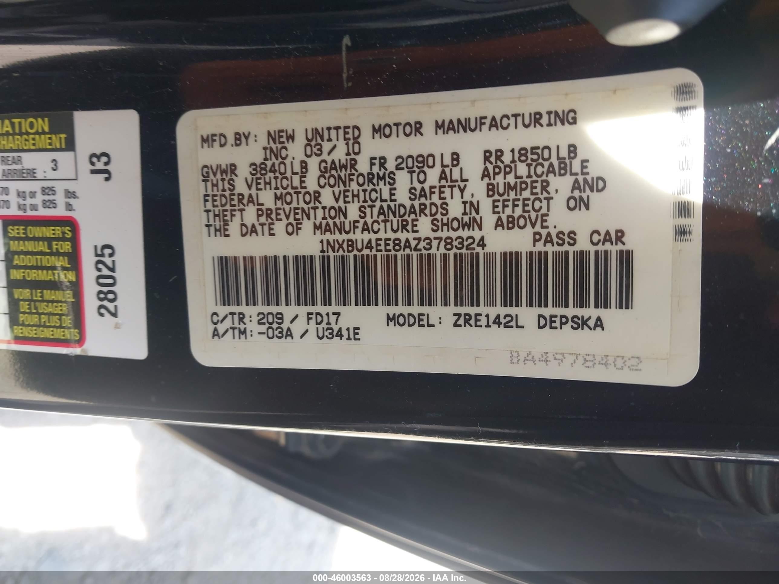 2010 Toyota Corolla S Черный vin: 1NXBU4EE8AZ378324