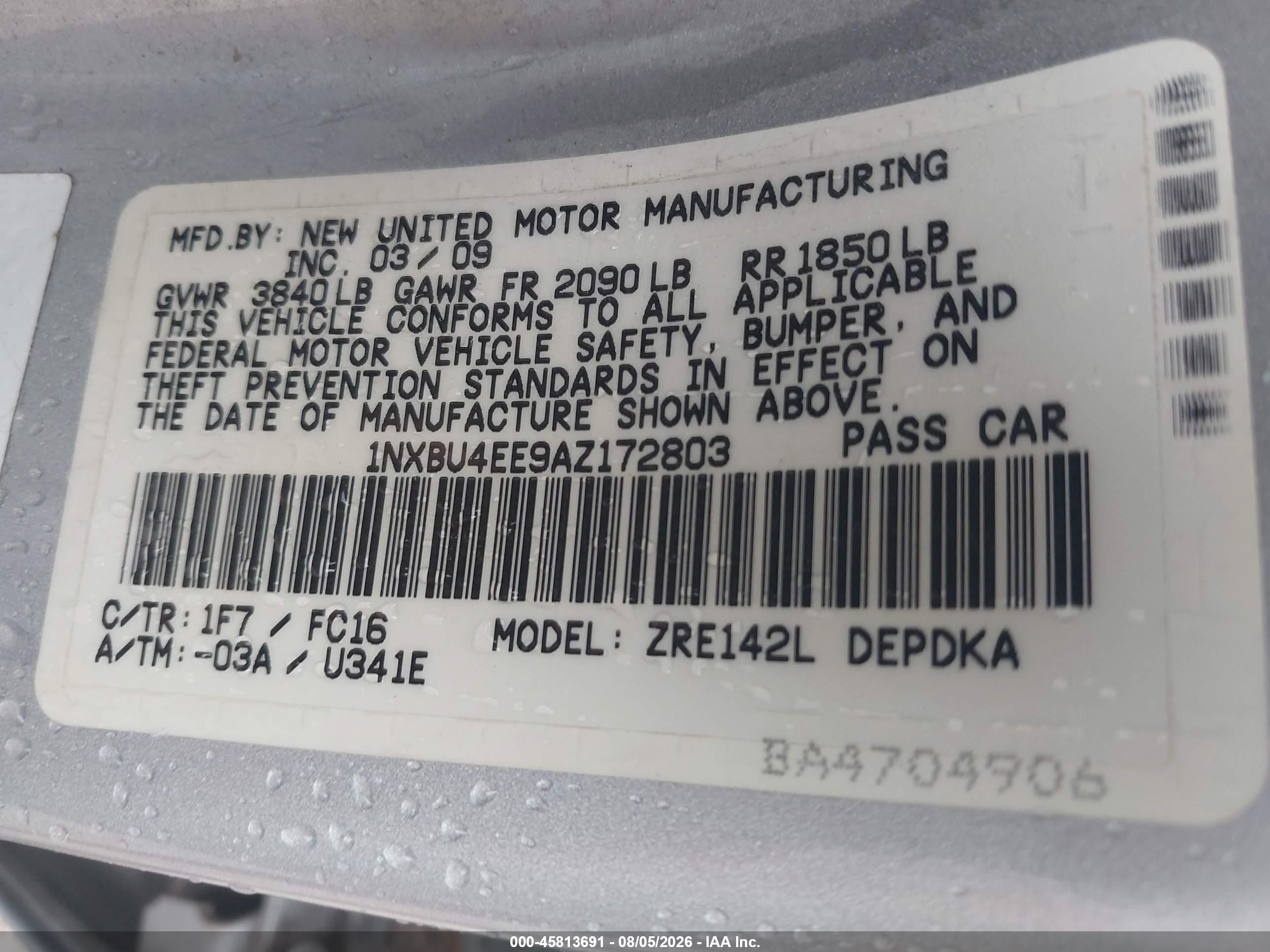 2010 Toyota Corolla Le Серебряный vin: 1NXBU4EE9AZ172803