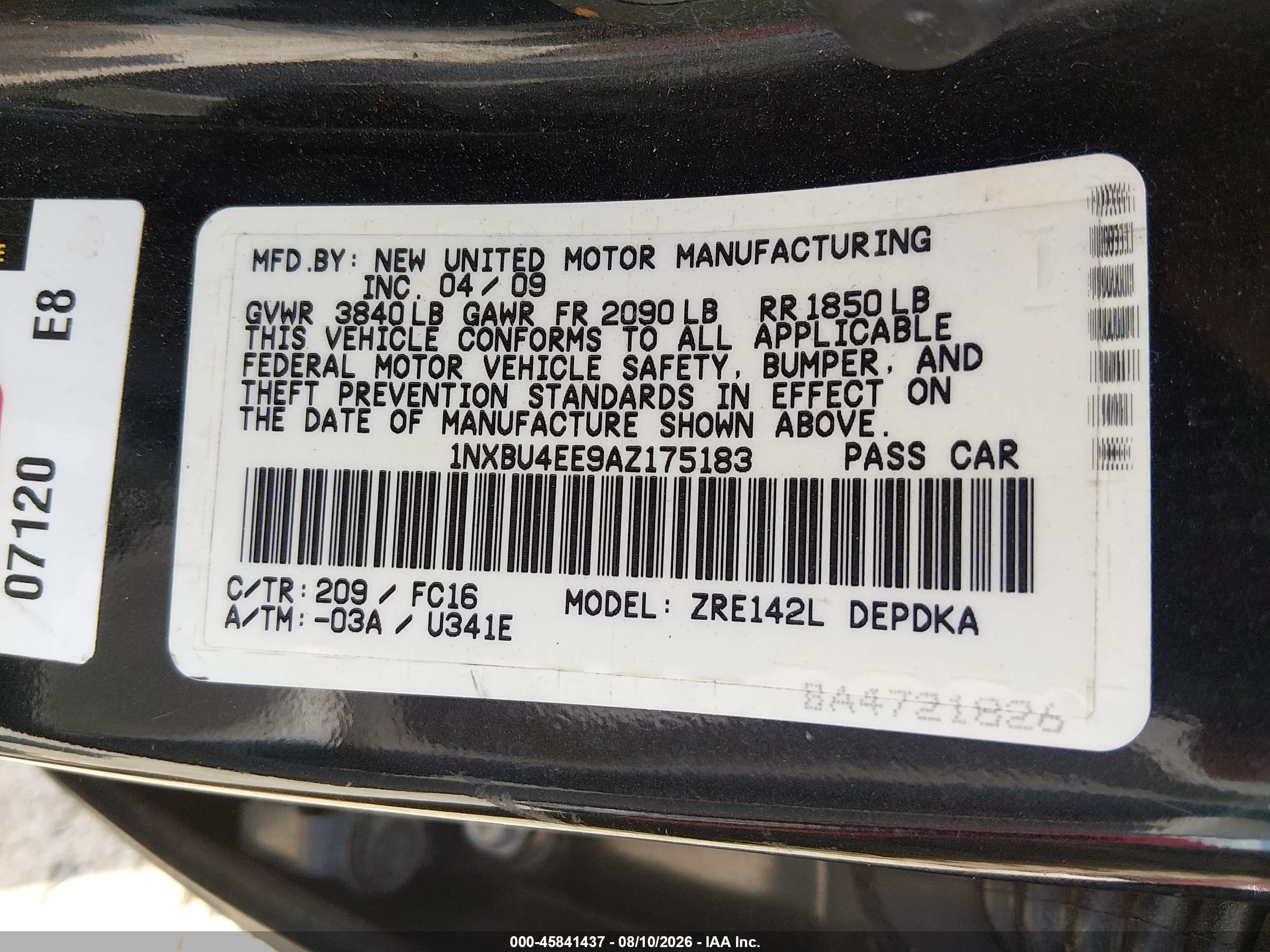 2010 Toyota Corolla Le Черный vin: 1NXBU4EE9AZ175183