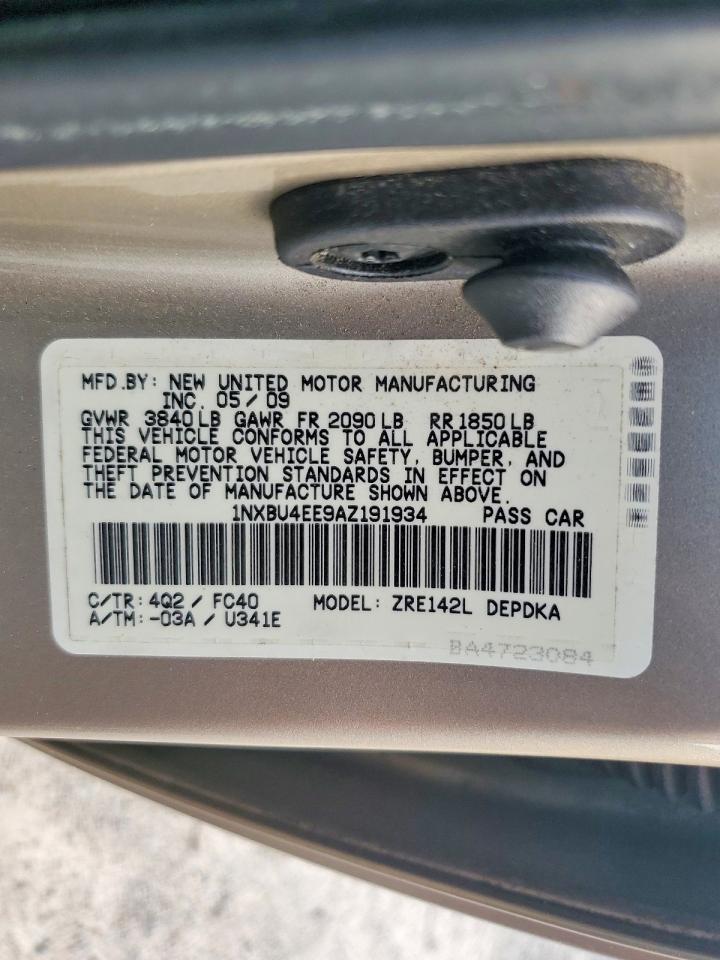 2010 Toyota Corolla Le Gold vin: 1NXBU4EE9AZ191934