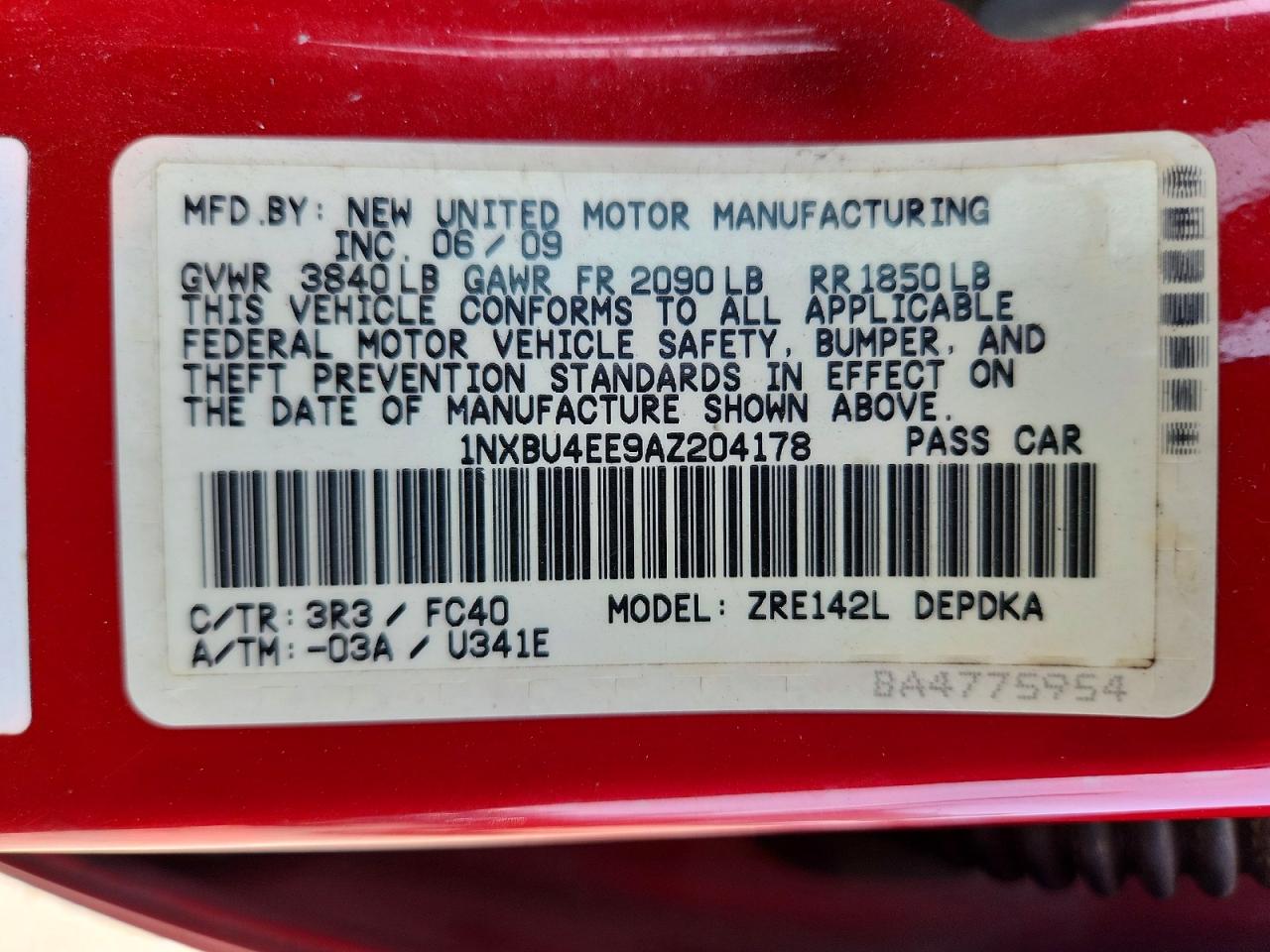 2010 Toyota Corolla Le Red vin: 1NXBU4EE9AZ204178
