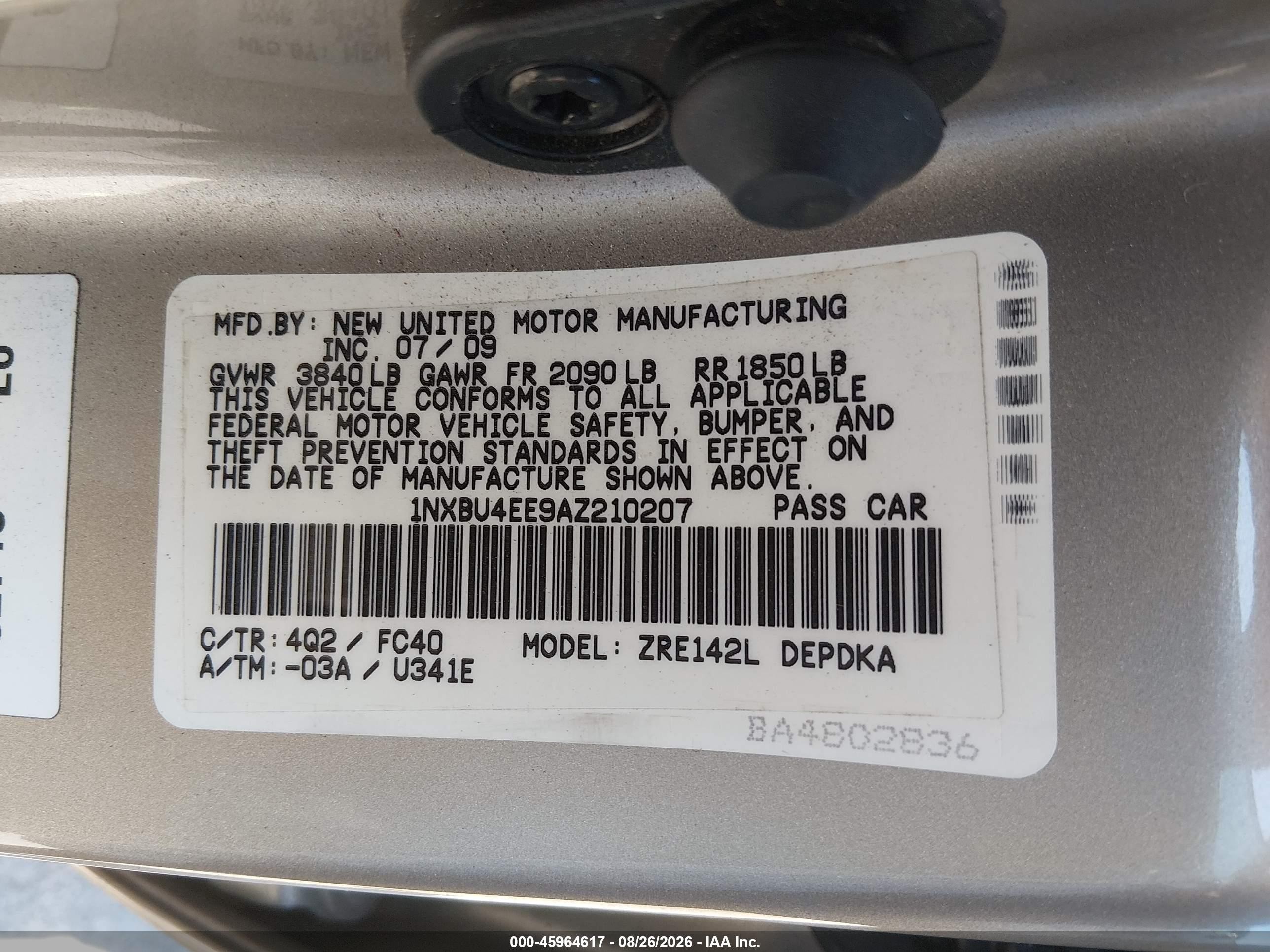 2010 Toyota Corolla Le Tan vin: 1NXBU4EE9AZ210207