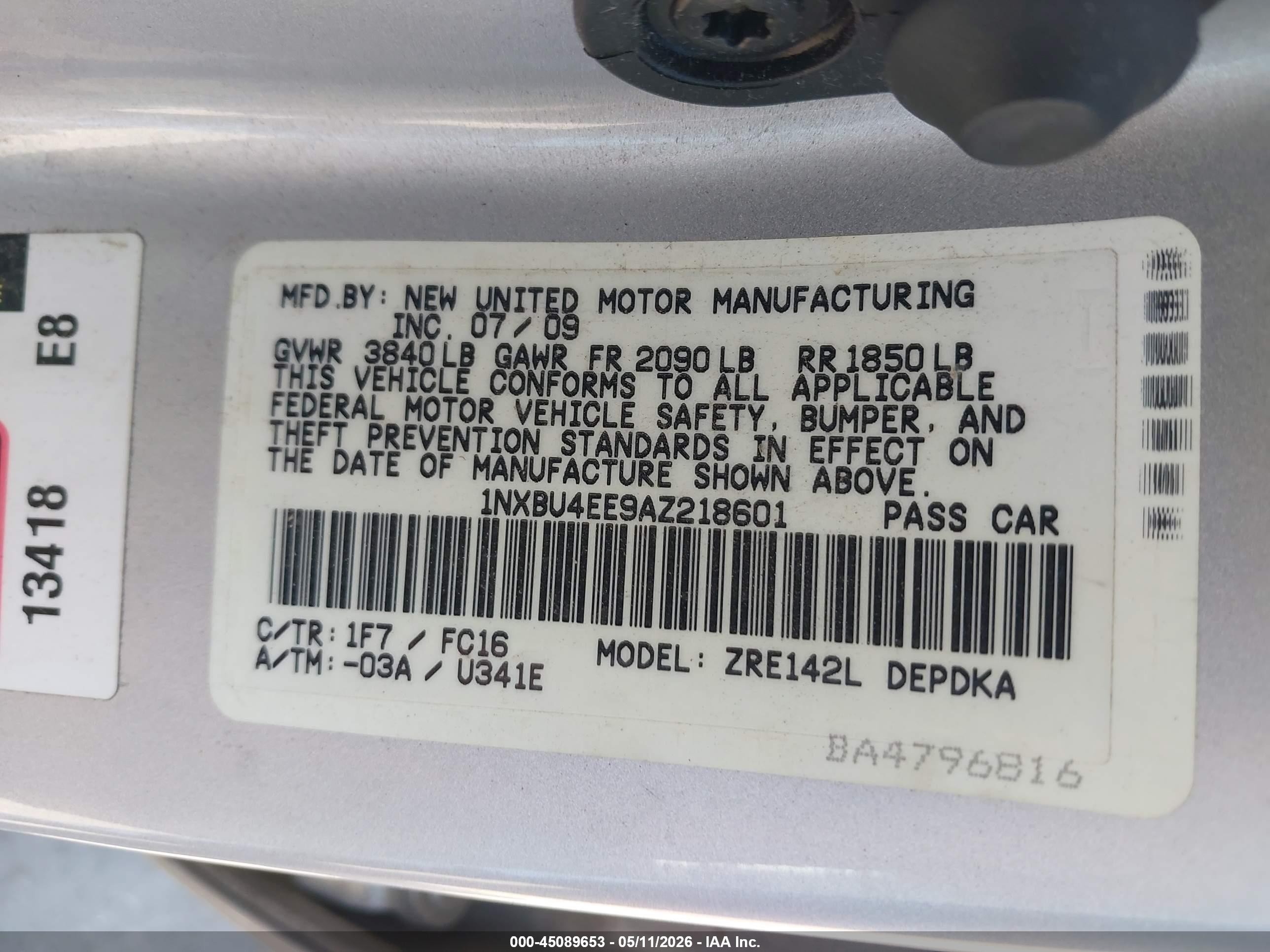 2010 Toyota Corolla Le Silver vin: 1NXBU4EE9AZ218601