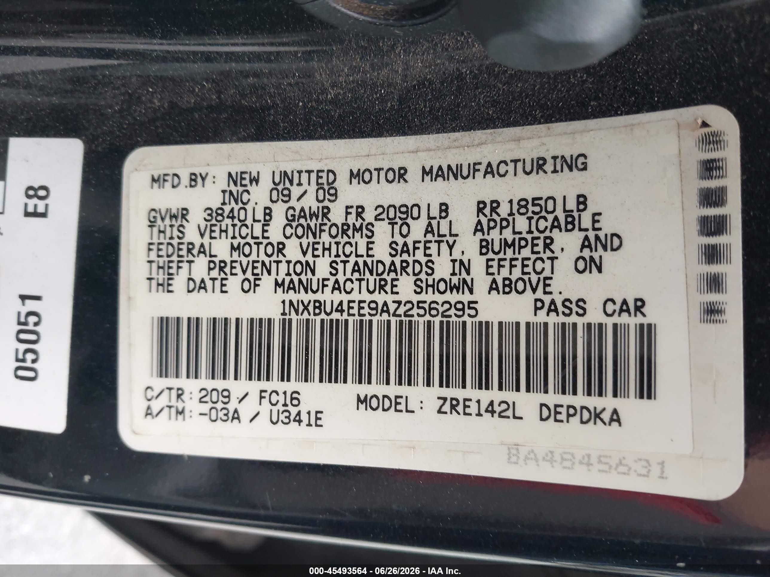 2010 Toyota Corolla Le Black vin: 1NXBU4EE9AZ256295
