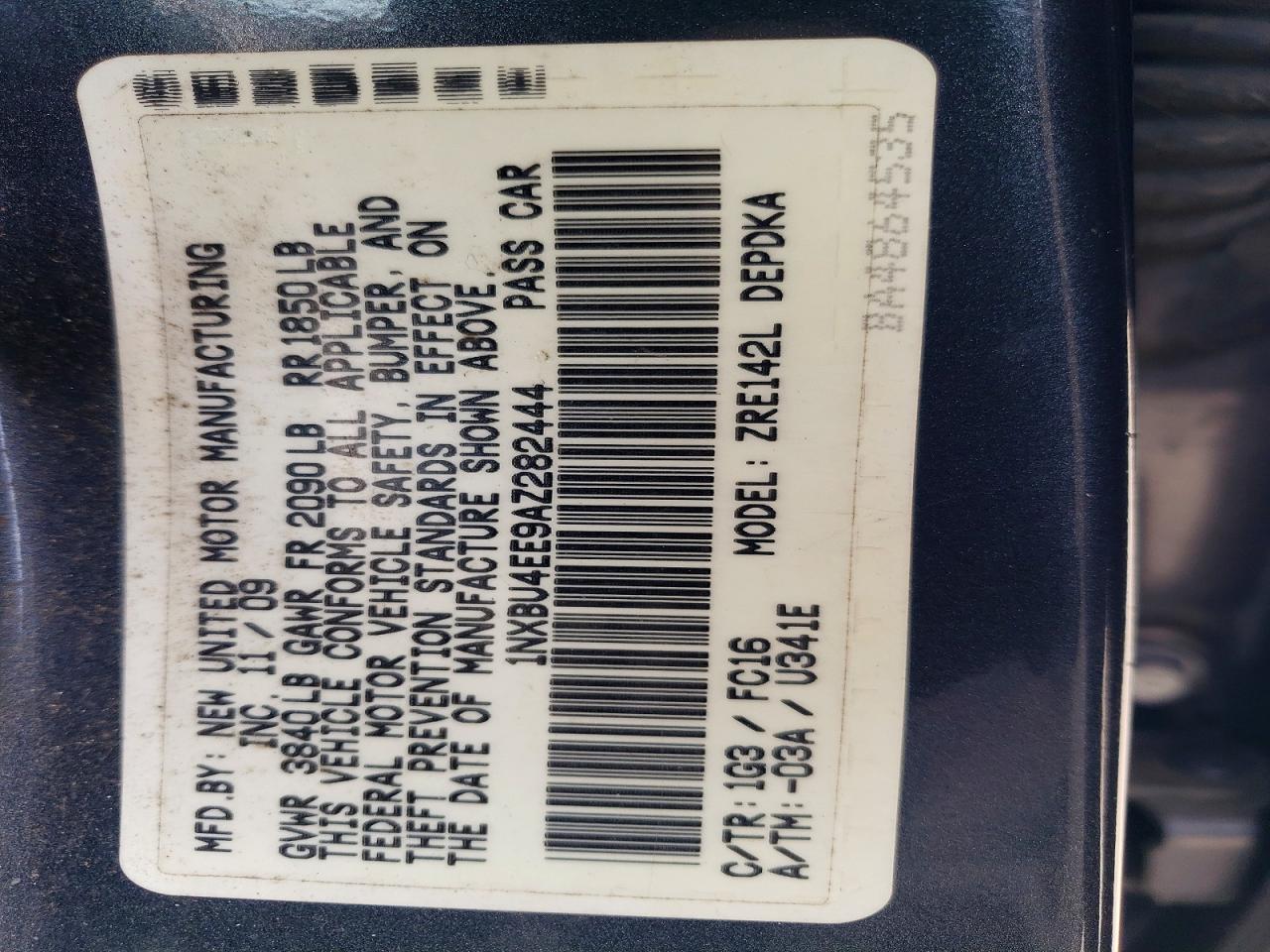 2010 Toyota Corolla Le Gray vin: 1NXBU4EE9AZ282444
