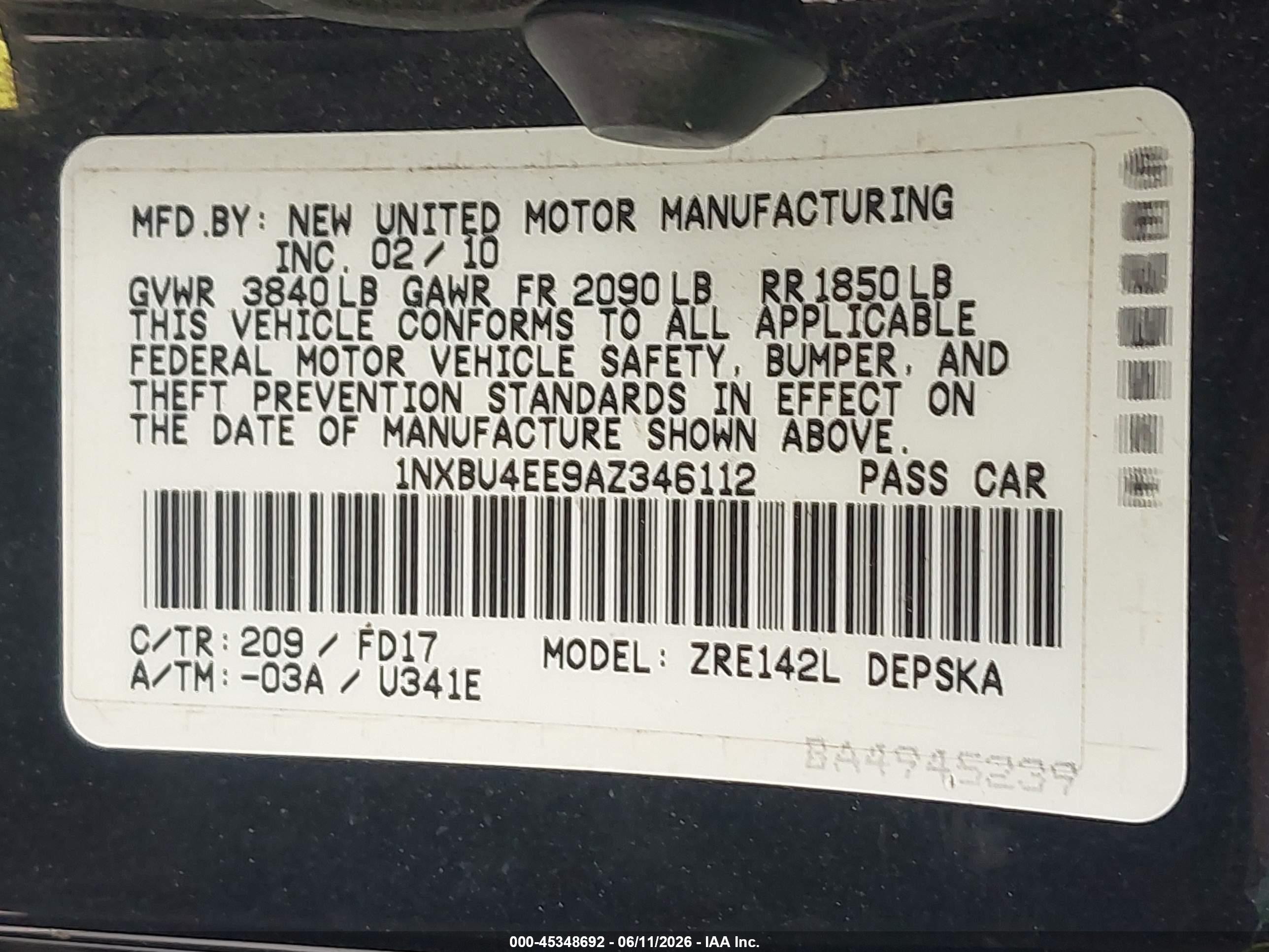 2010 Toyota Corolla S Black vin: 1NXBU4EE9AZ346112