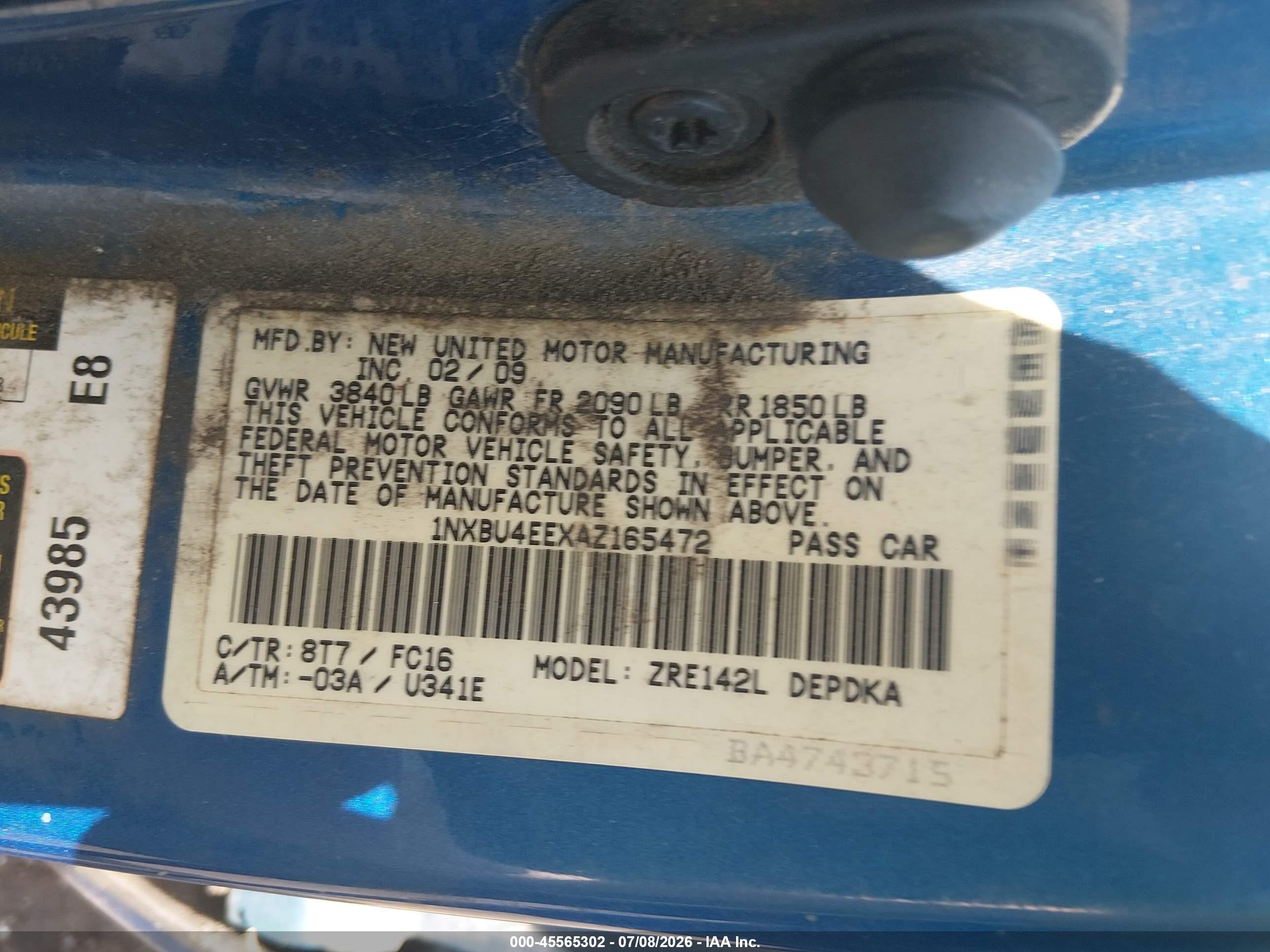 2010 Toyota Corolla Le Blue vin: 1NXBU4EEXAZ165472