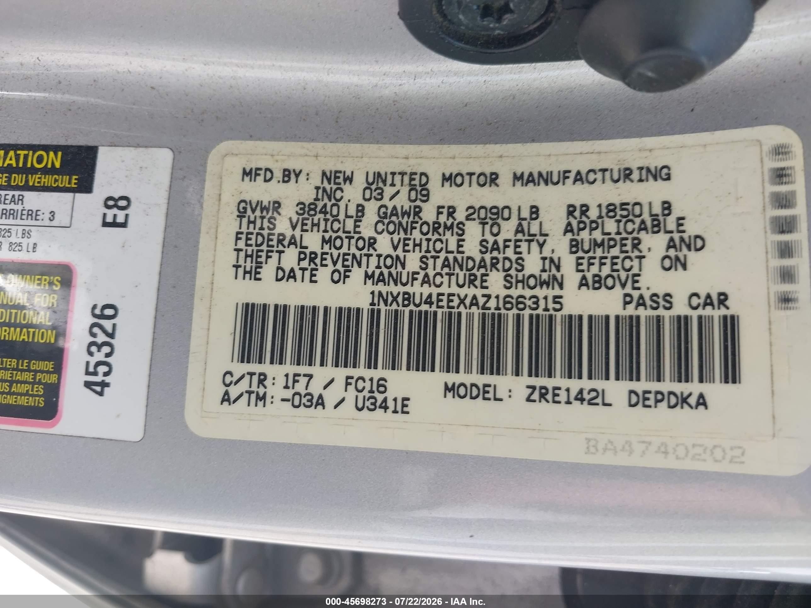 2010 Toyota Corolla Le Silver vin: 1NXBU4EEXAZ166315