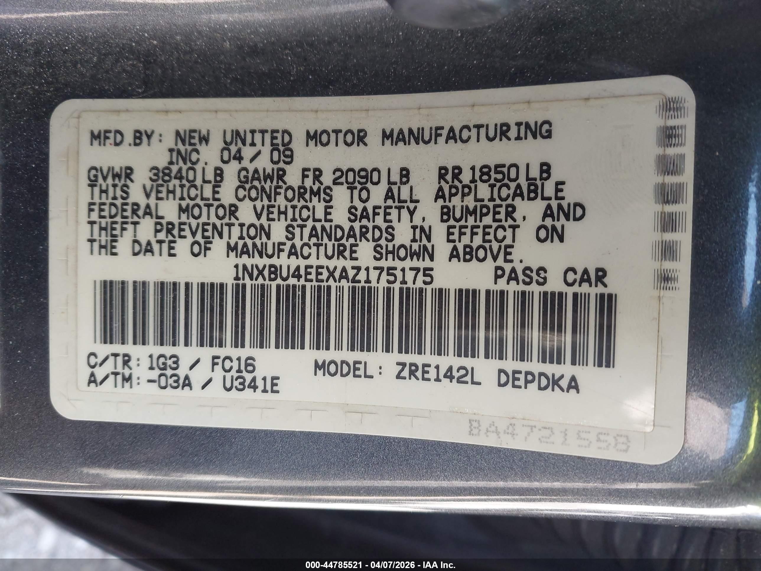 2010 Toyota Corolla Le Gray vin: 1NXBU4EEXAZ175175