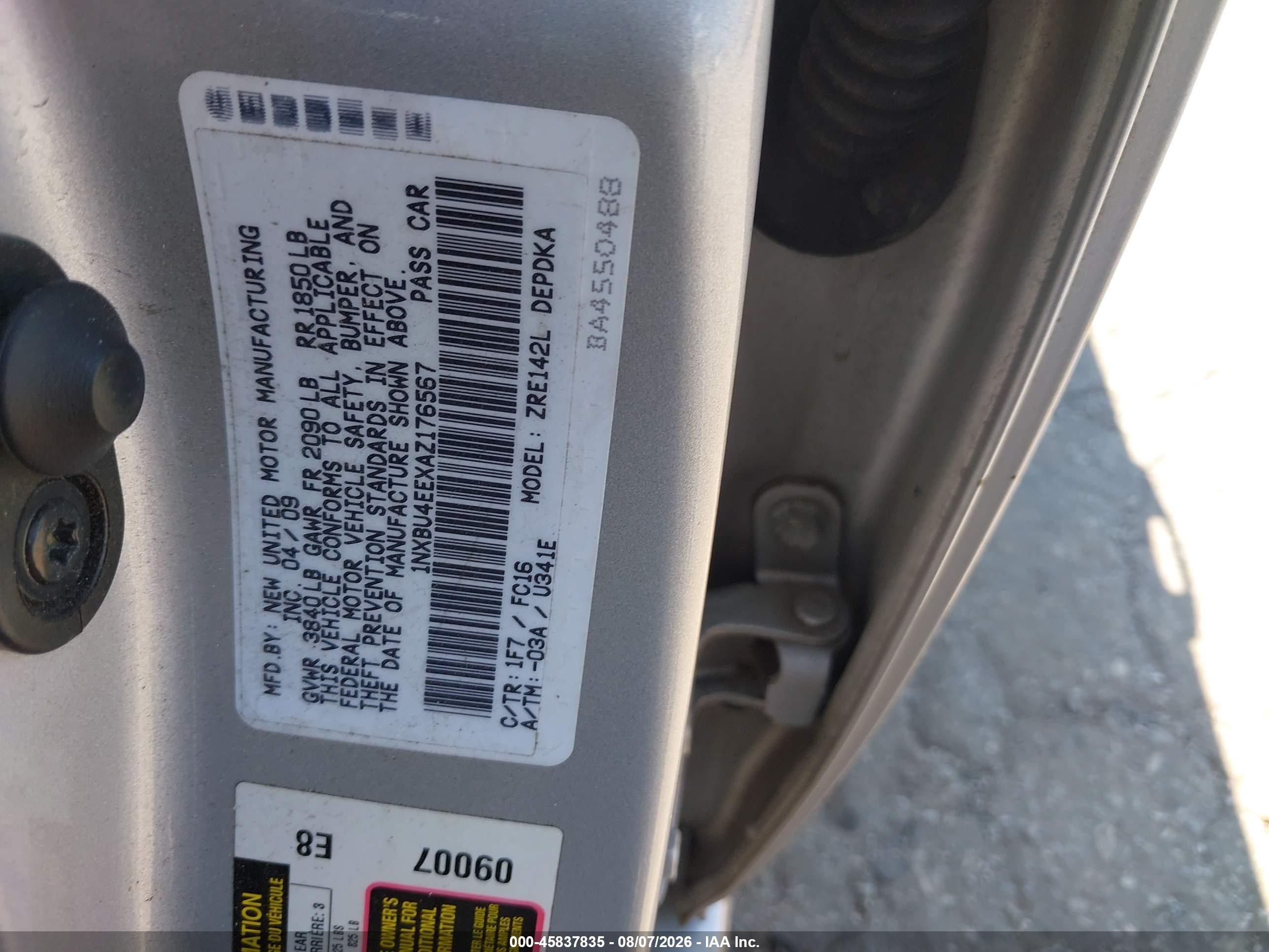2010 Toyota Corolla Le Серебряный vin: 1NXBU4EEXAZ176567