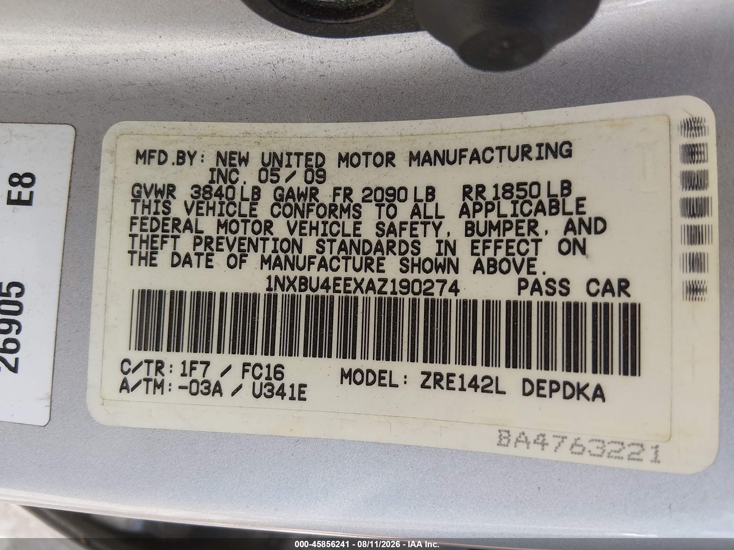 2010 Toyota Corolla Le White vin: 1NXBU4EEXAZ190274