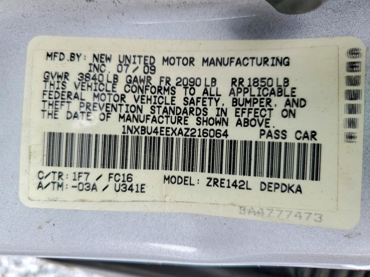 2010 Toyota Corolla Le Gray vin: 1NXBU4EEXAZ216064