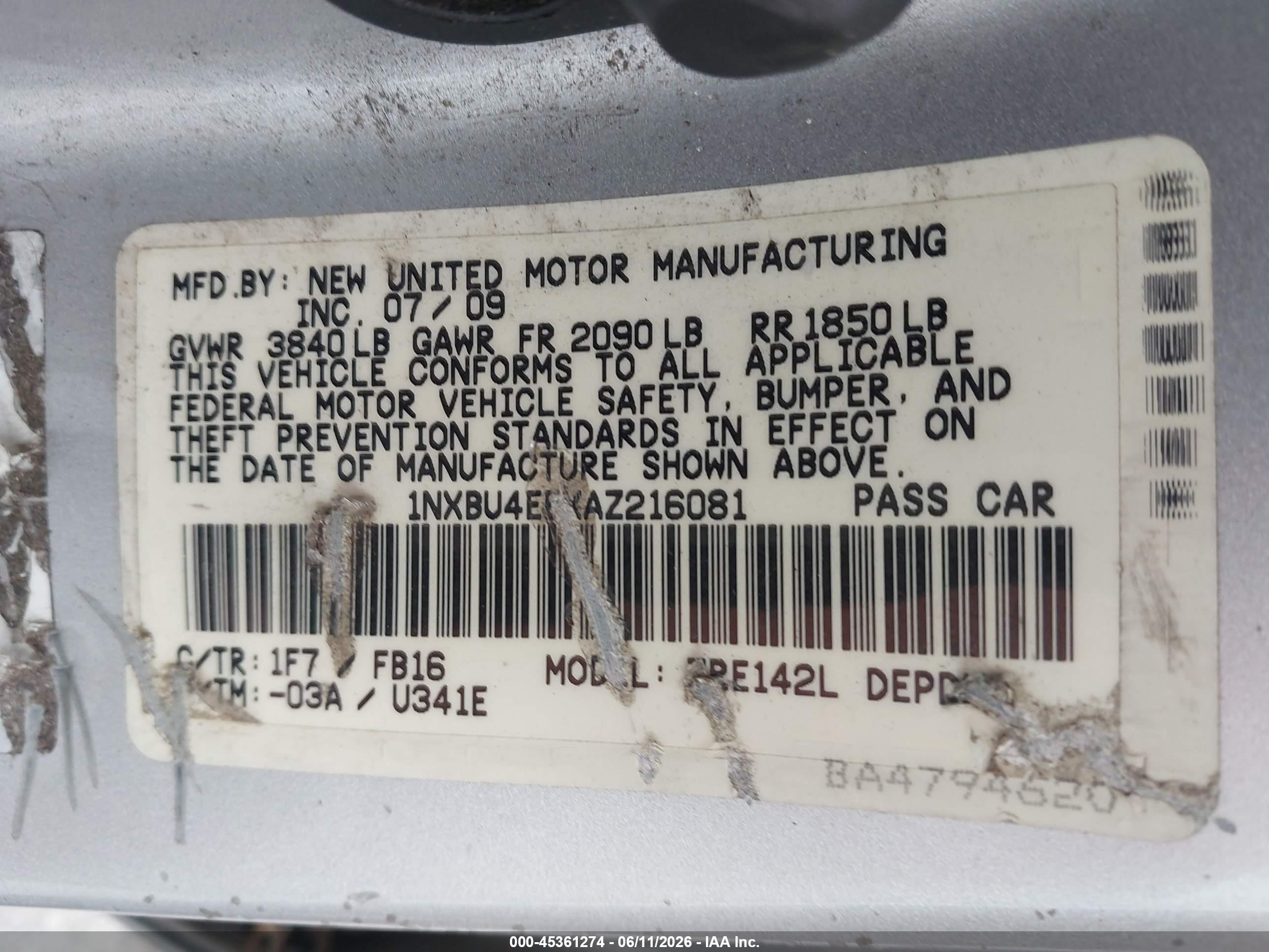 2010 Toyota Corolla   Silver vin: 1NXBU4EEXAZ216081