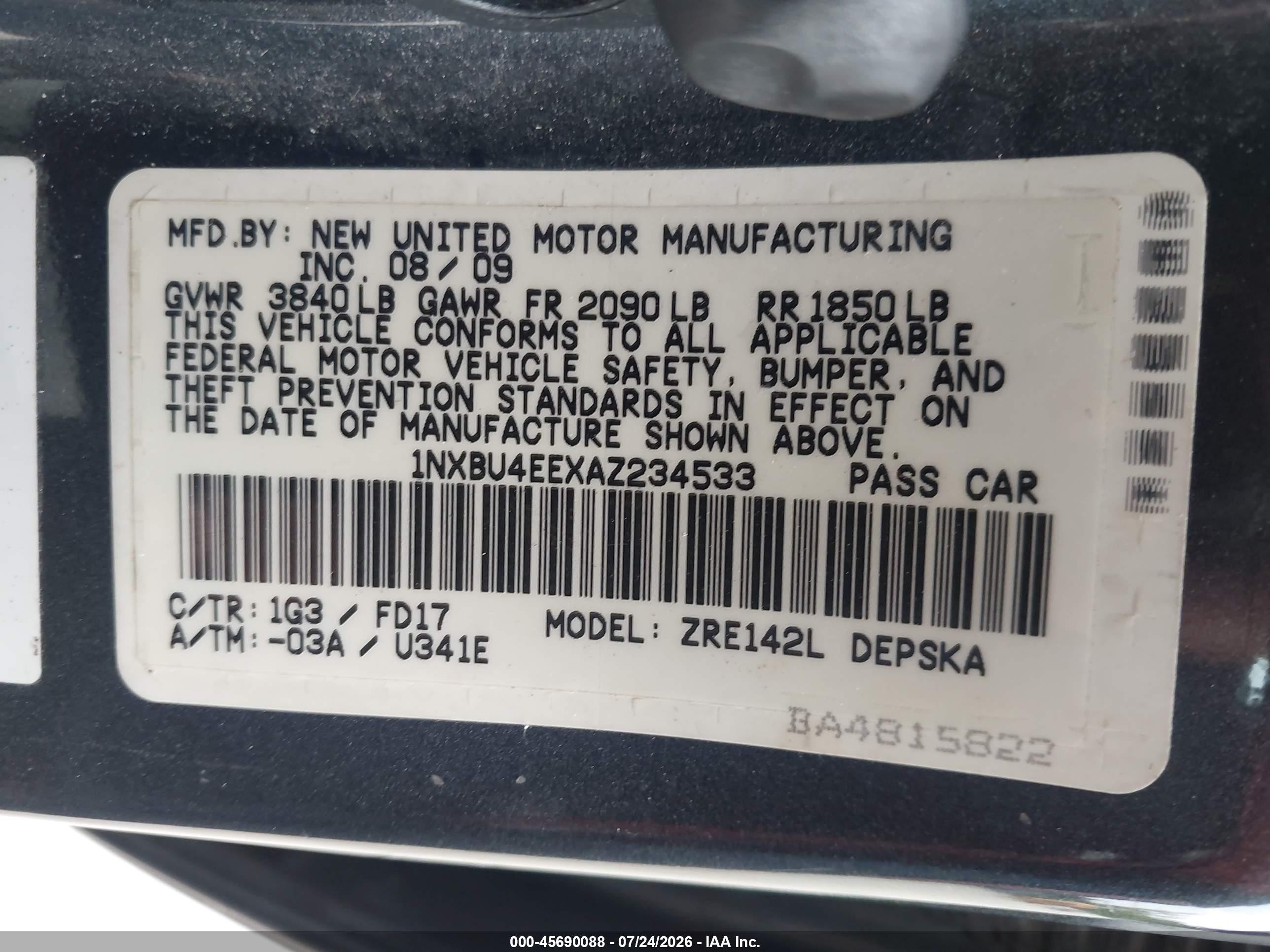 2010 Toyota Corolla S Beige vin: 1NXBU4EEXAZ234533