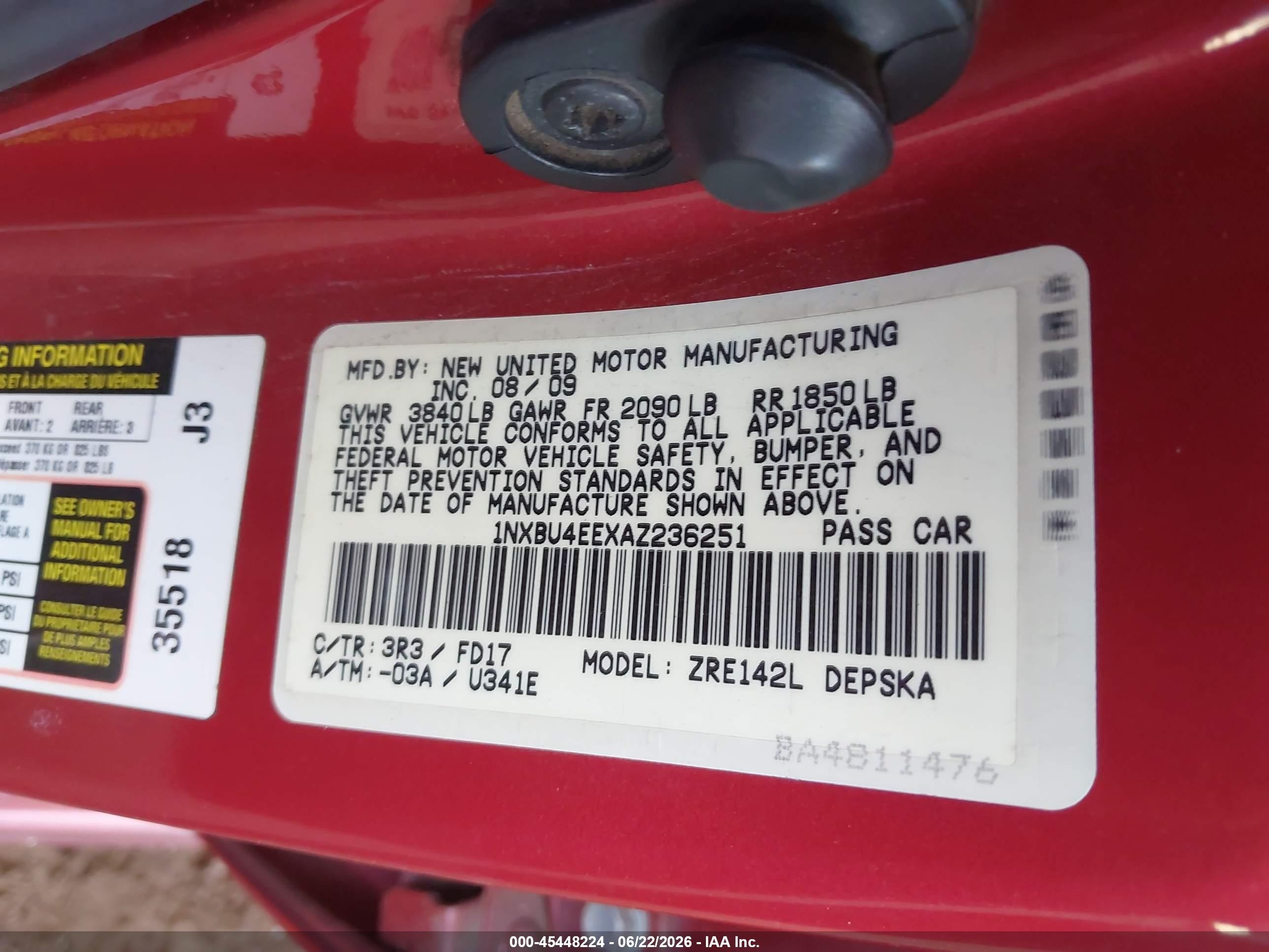 2010 Toyota Corolla S Red vin: 1NXBU4EEXAZ236251