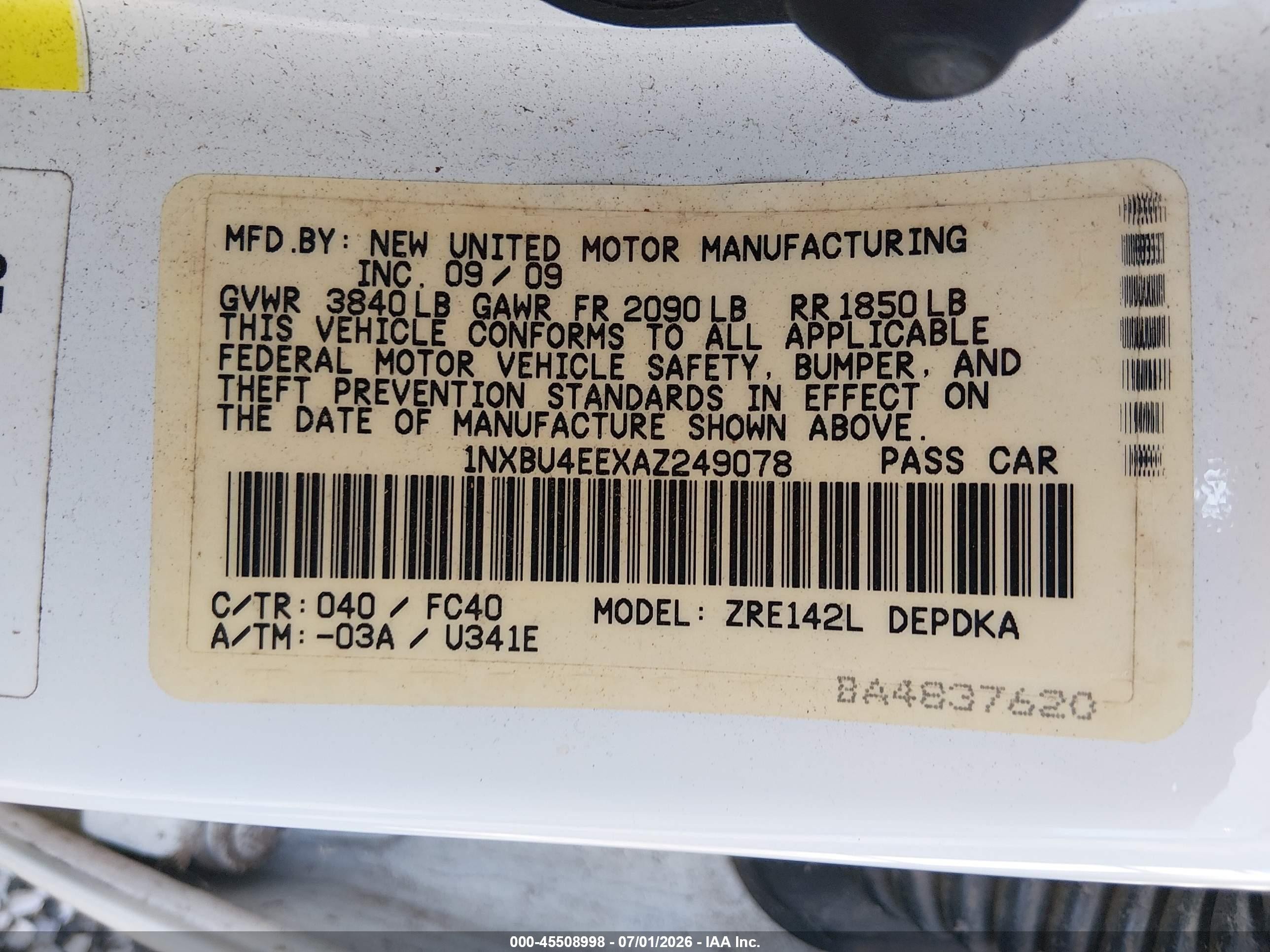 2010 Toyota Corolla Le White vin: 1NXBU4EEXAZ249078