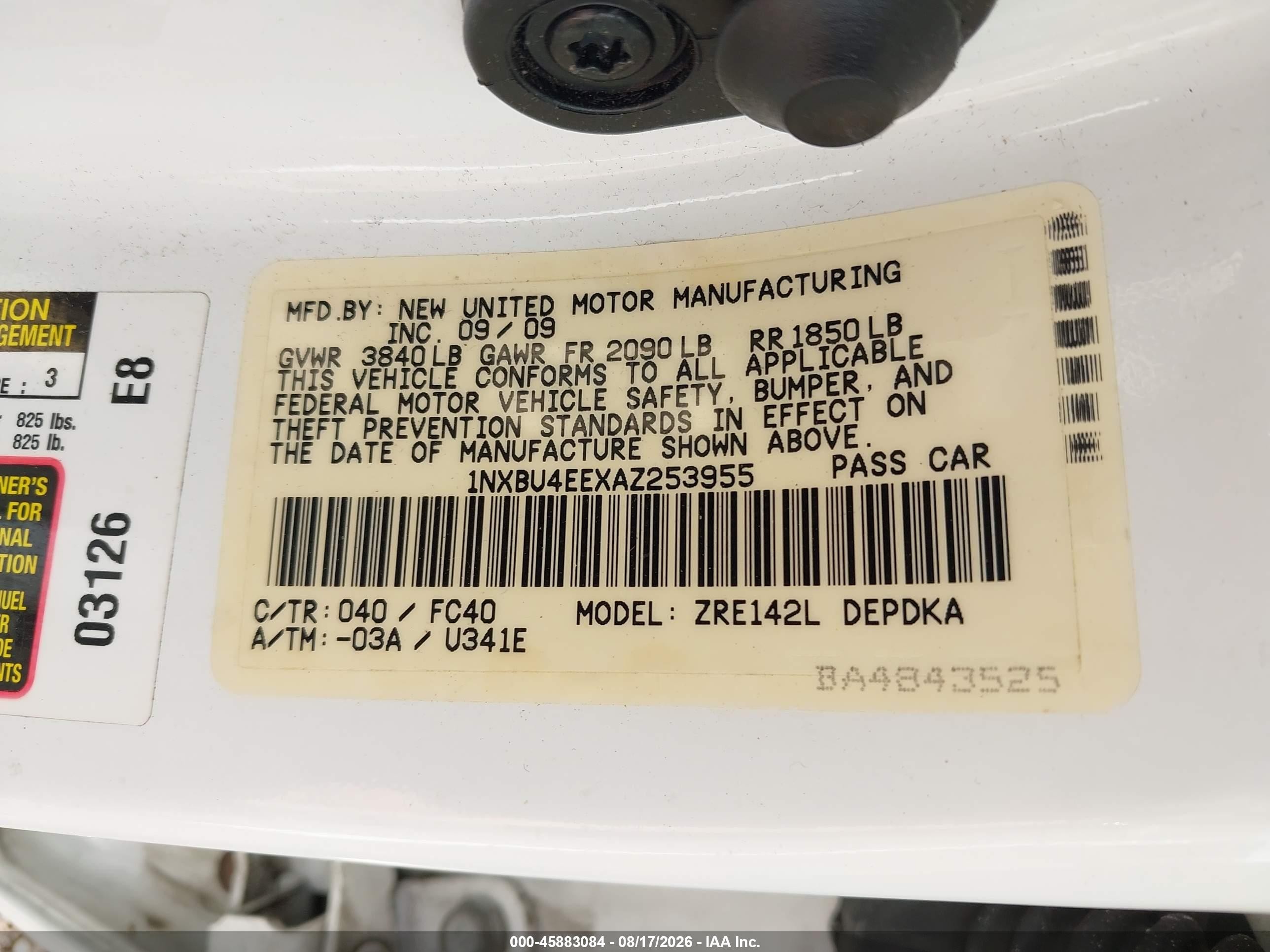 2010 Toyota Corolla Le White vin: 1NXBU4EEXAZ253955