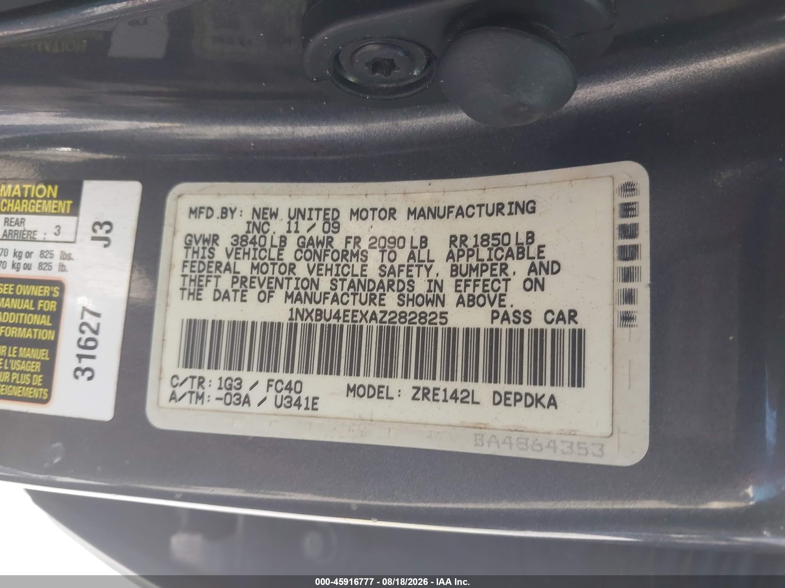 2010 Toyota Corolla Le Gray vin: 1NXBU4EEXAZ282825