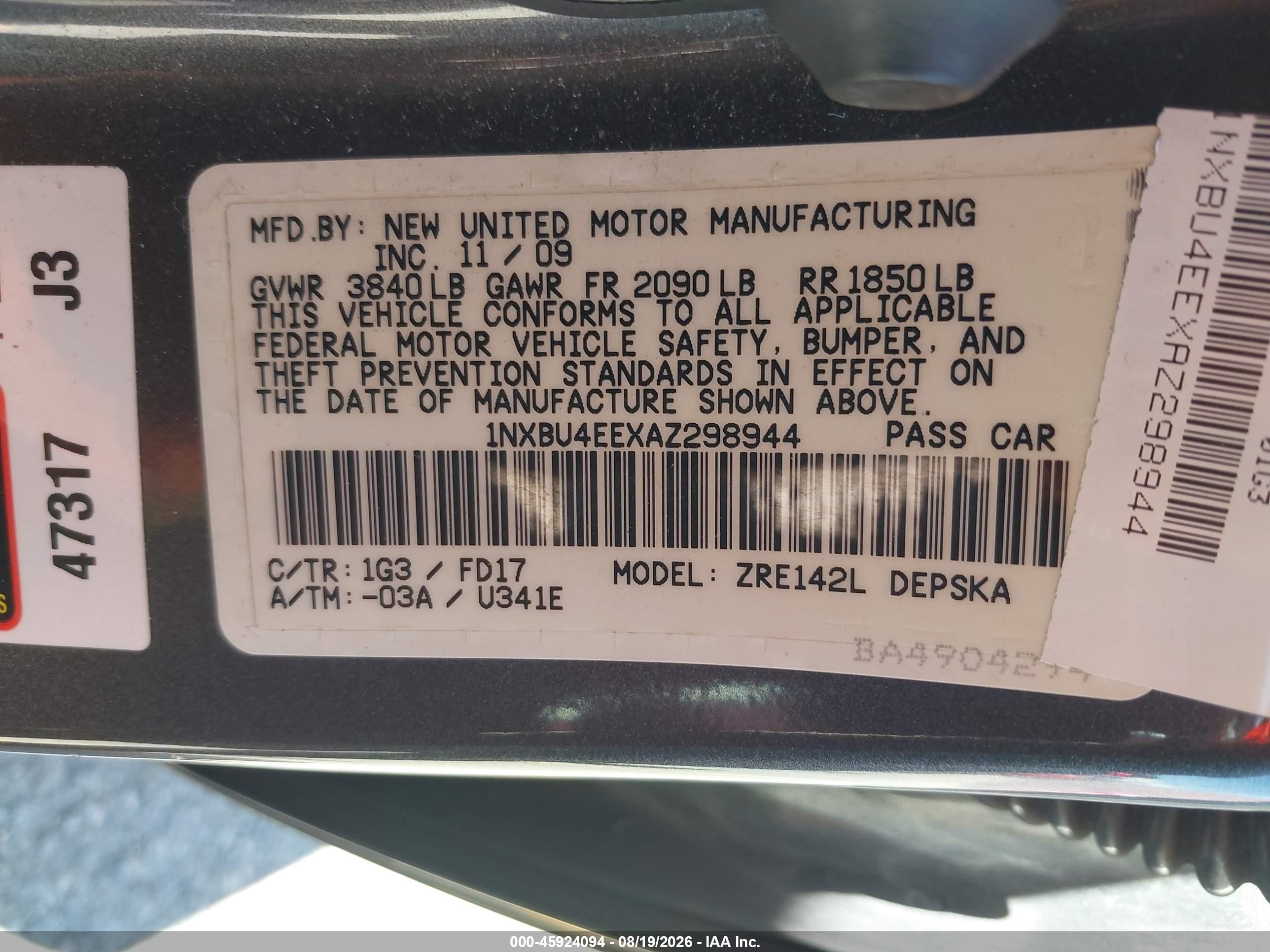 2010 Toyota Corolla S Navy vin: 1NXBU4EEXAZ298944